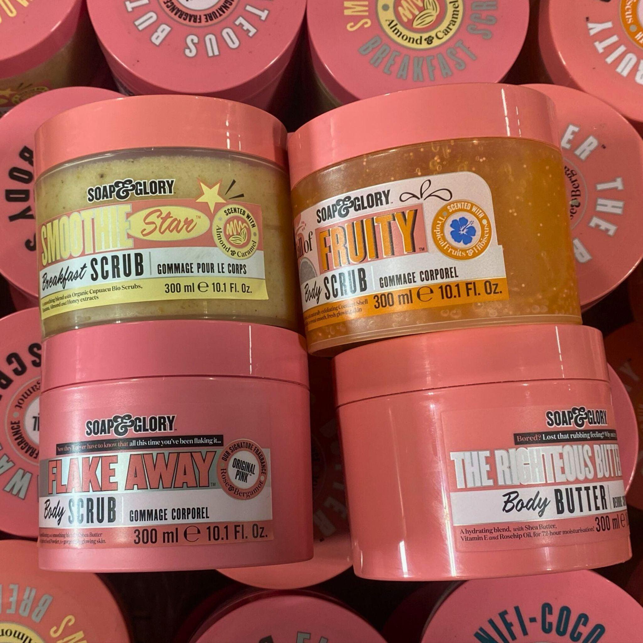 Soap & Glory Body Scrubs & Butters - 10.1OZ (40 Pcs Lot) - Exfoliating & Moisturizing Set for Smooth Skin - Perfect for Spa Day, Gift Sets & Self Care Routine
