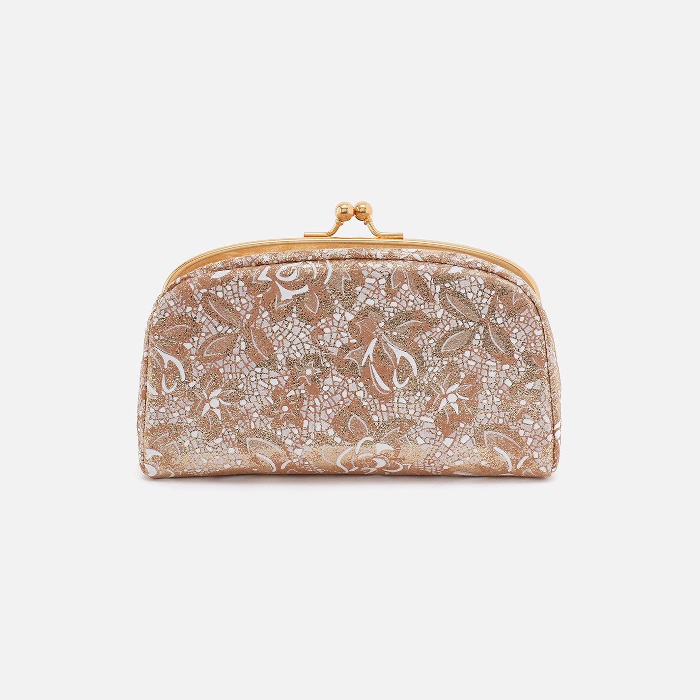 Save Face Frame Pouch in Printed Leather with Gilded Petals - Elegant Women's Wallet for Everyday Use, Travel & Special Occasions