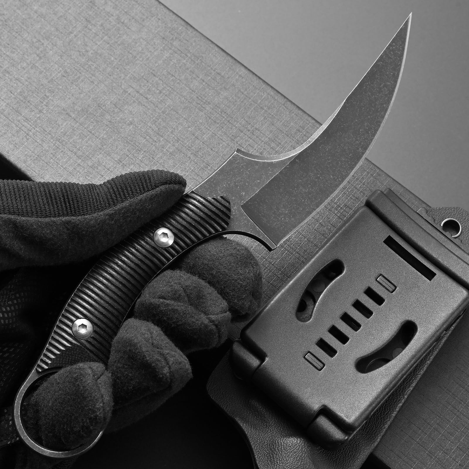 Ccanku C1490 8 Inch Fixed Blade Knife - D2 Steel Claw Knife with G10 Handle & K Sheath - Survival Knife for Outdoor, Bushcraft, Hunting, Camping - Perfect for Tactical Use, Emergency Preparedness, and Everyday Carry (EDC) - Black