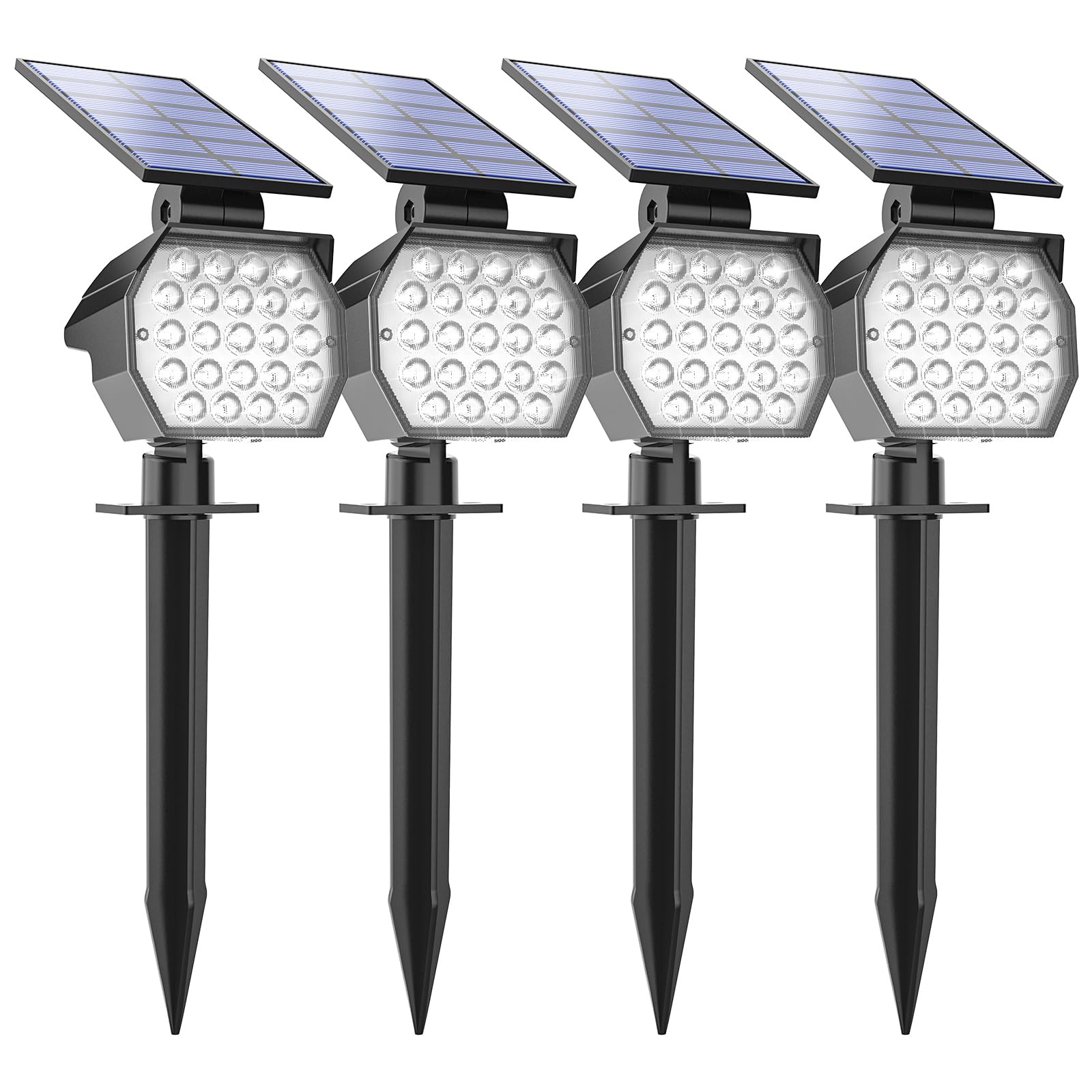 APONUO 4 Pack Solar Spot Lights Outdoor Waterproof IP67, 23 LED Landscape Lighting with 3 Modes - Solar Powered Garden Lights for Yard, Pathway, Tree, Garage & House Decor (Daylight to Warm White)
