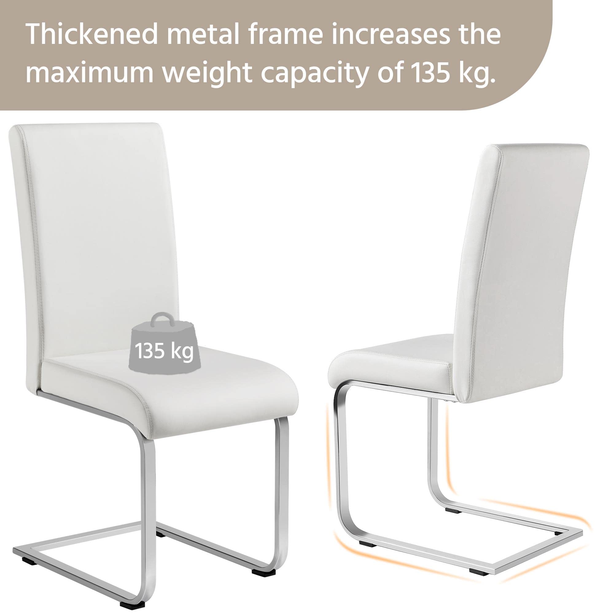 Yaheetech 4-Piece White Modern Dining Chairs Set - Faux Leather Upholstered Kitchen Chairs with Chrome Legs & High Back - Perfect for Dining Room, Kitchen, Cafe, and Restaurant Use