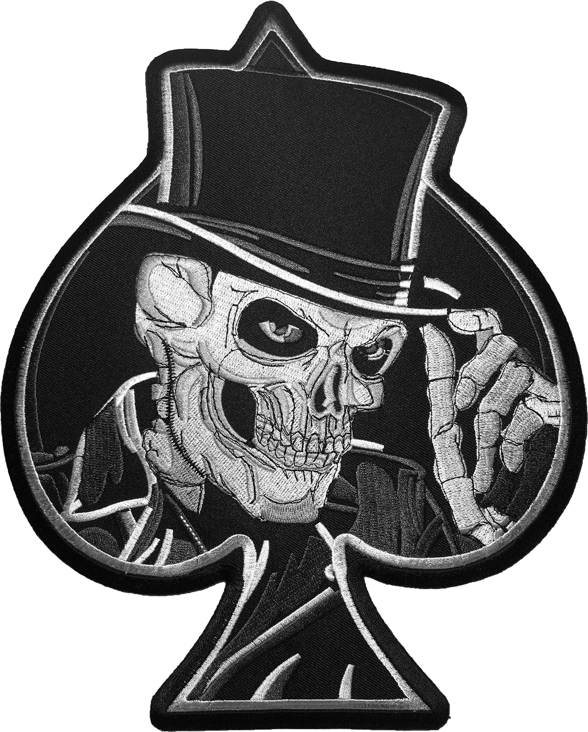 Large Size Papapatch Top Hat Skull Spades Card Biker Motorcycle Costume Jacket Vest DIY Embroidered Sew on Iron on Patch - Perfect for Biker Jackets, Vests, Backpacks & DIY Costume Customization