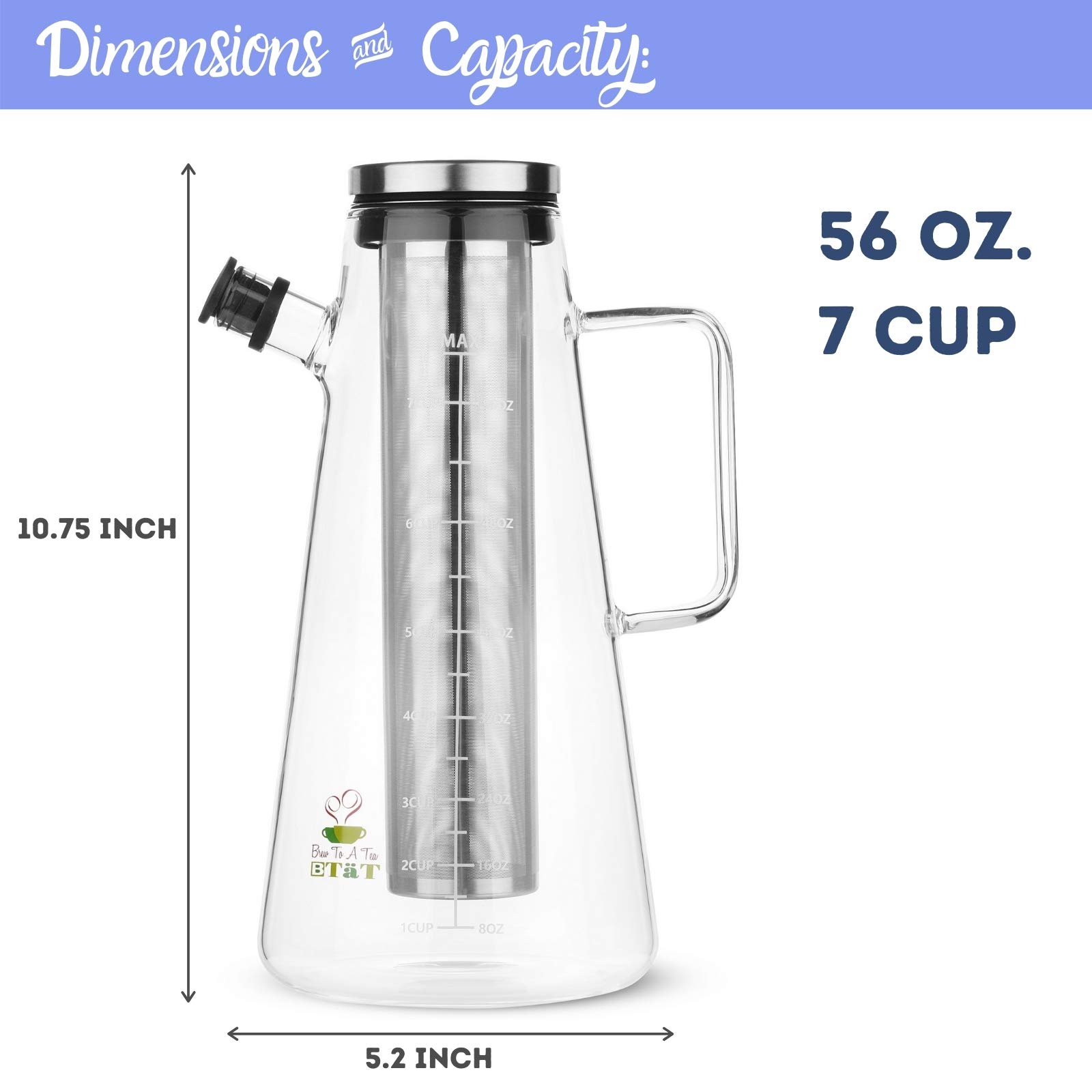 BTaT 2L Cold Brew Coffee Maker for Iced Coffee & Tea - Home & Office Use