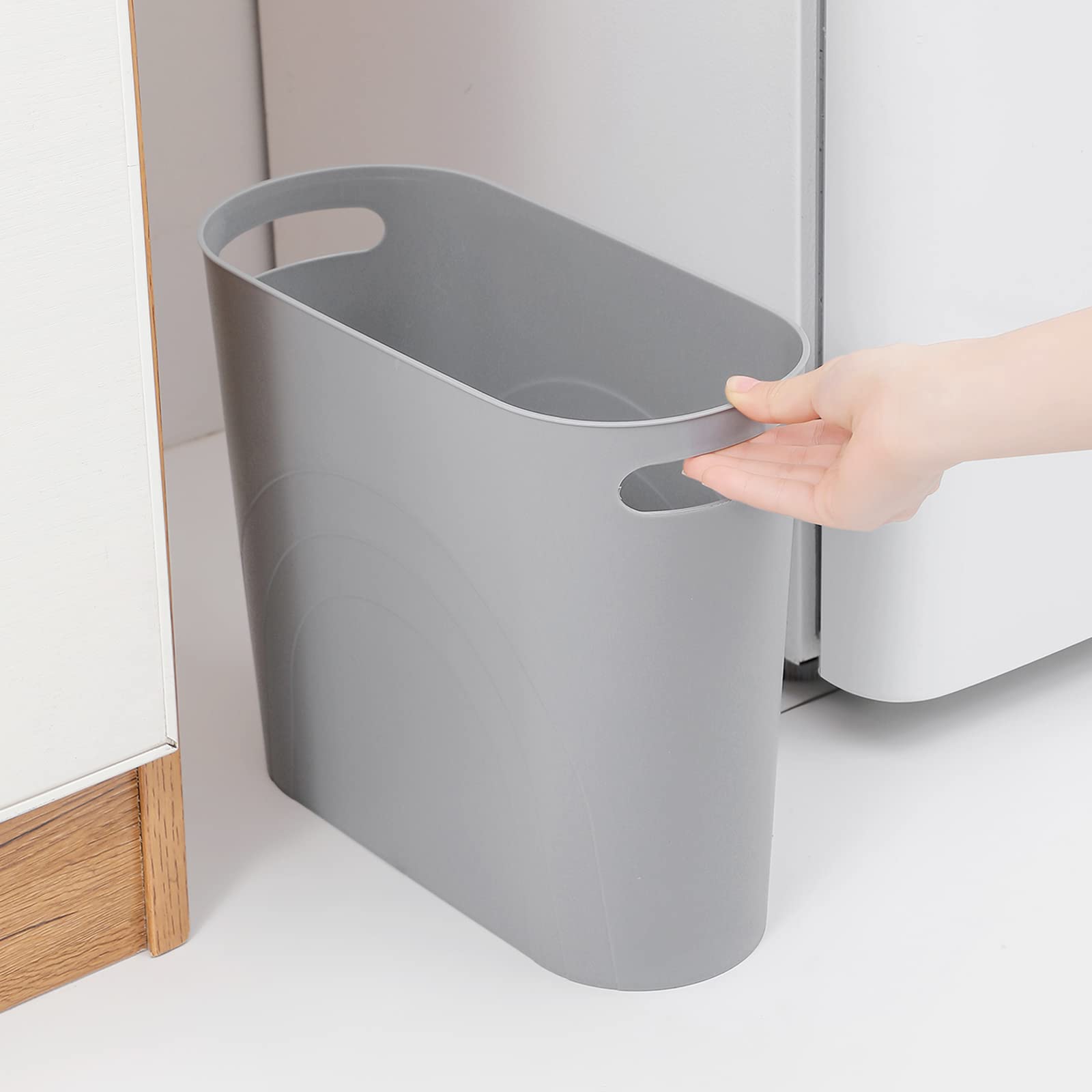 Rejomiik Small Trash Can - Slim 3.5 Gallon Plastic Waste Basket with Handles for Bathroom, Bedroom, Kitchen & Office | Space-Saving Garbage Bin for Narrow Spaces (2-Pack, Grey) | Perfect for Tight Corners, Under Sinks & Small Rooms