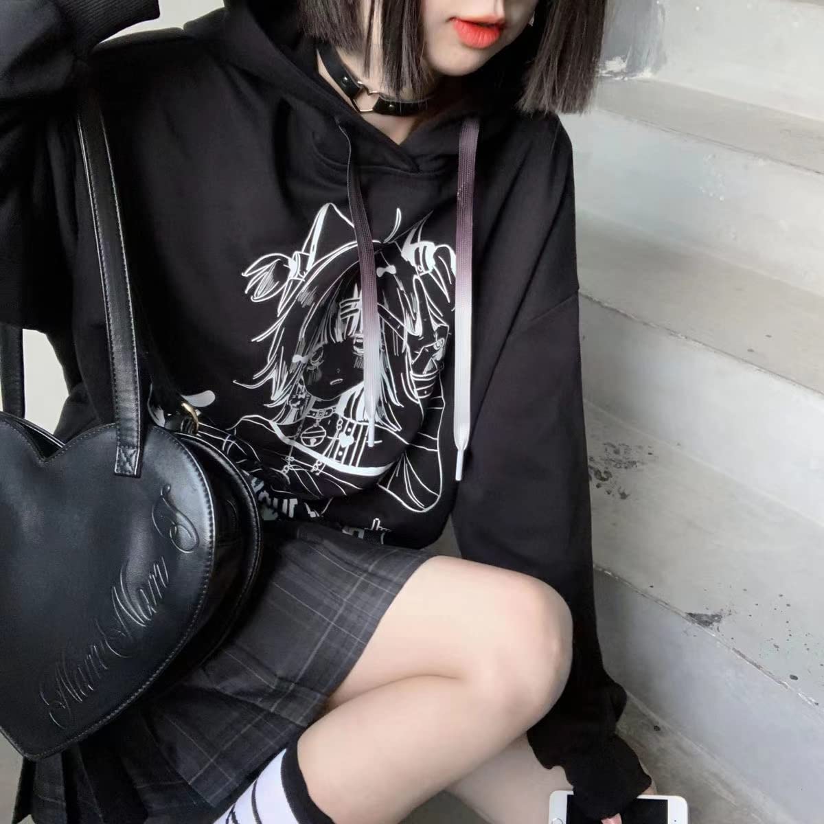 YUESUO Japanese Harajuku Kawaii Anime Girl Hoodie - Cute Oversized Emo Gothic Sweatshirt for Teens | Perfect for Cosplay, Streetwear & Casual Outfits