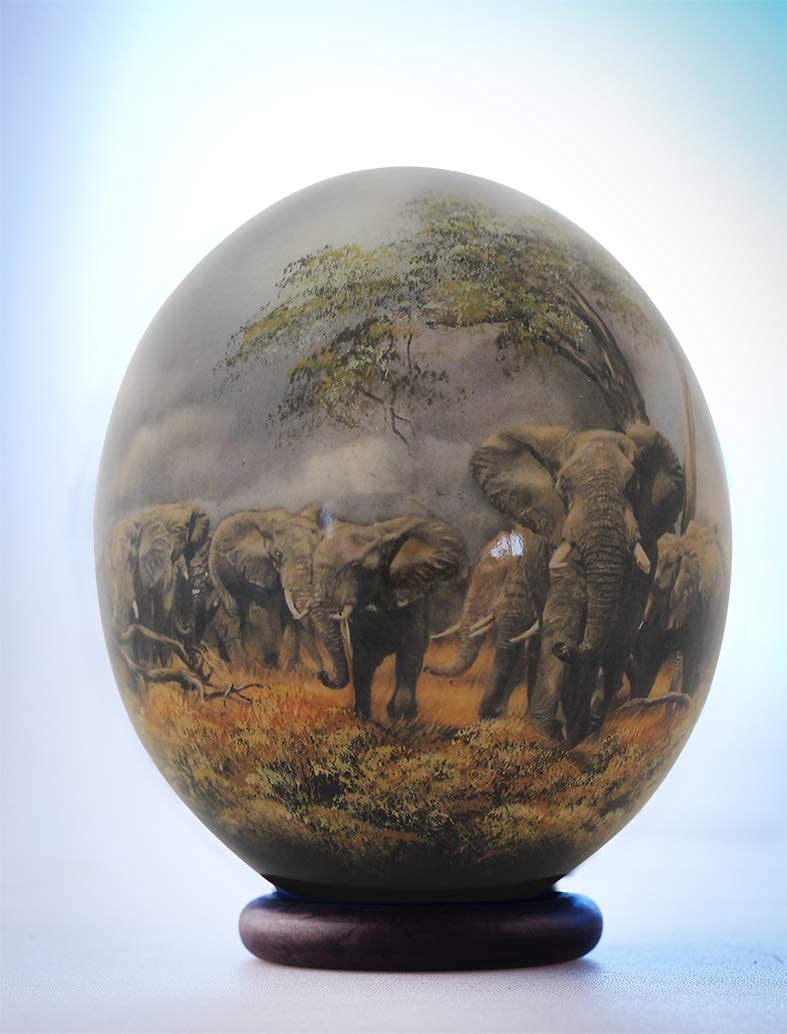 Handmade Decoupage Elephant Design Ostrich Egg - Unique Home Decor, Gift Idea for Birthdays & Weddings