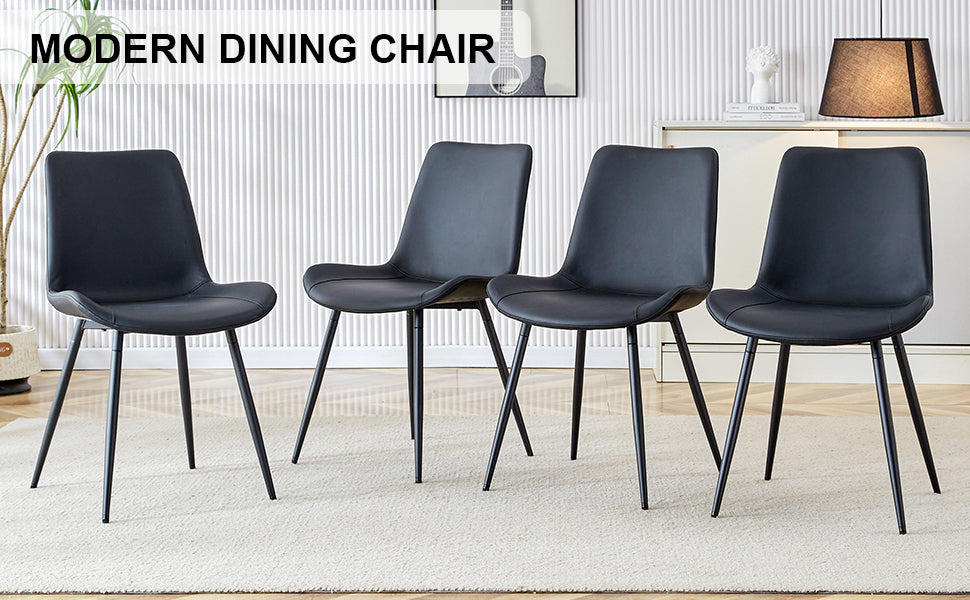 Premium Black Faux Leather Dining Chairs with Metal Legs - Ergonomic Curved Backrest & Wide Cushion for Maximum Comfort - Set of 4 Modern Chairs for Restaurant, Kitchen, Bedroom & Office Use