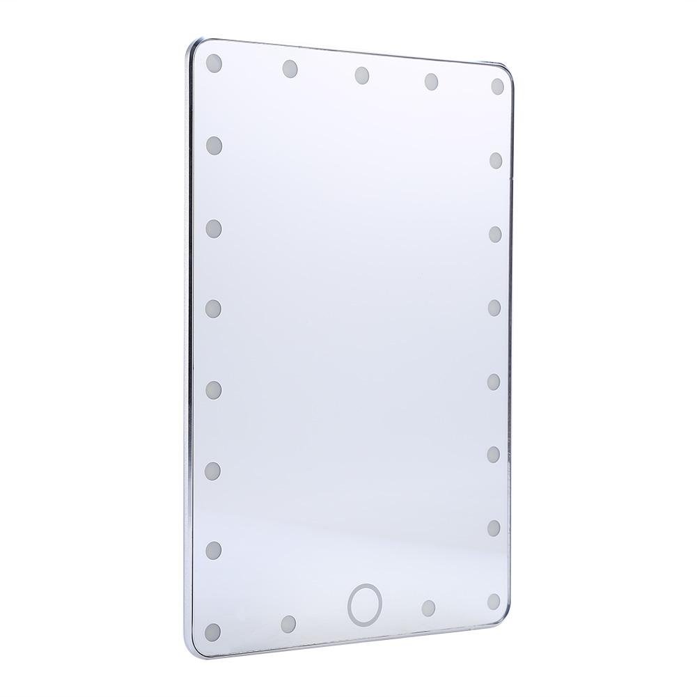 Fashion USB Desktop Makeup Mirror with 21 LED Lights, Touch Screen Cosmetic Mirror with Cover (Silver) - Perfect for Vanity, Dressing Room & Travel