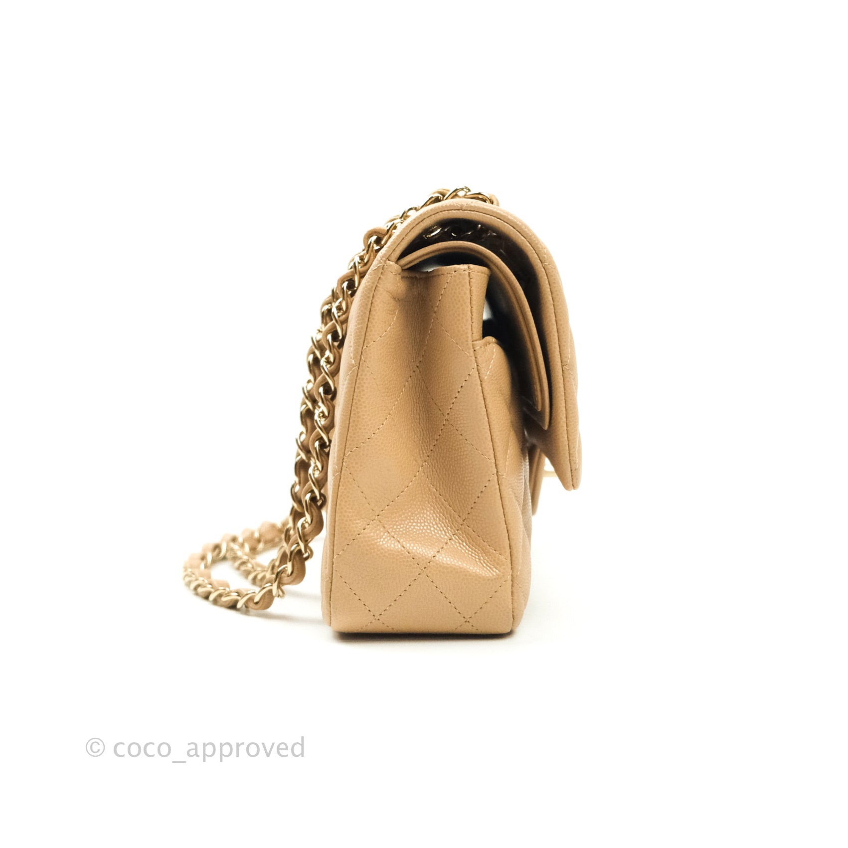 Chanel Classic Medium Double Flap Bag in Dark Beige Caviar Leather with Gold Hardware | Luxury Designer Handbag for Women | Perfect for Work, Evening Events & Special Occasions