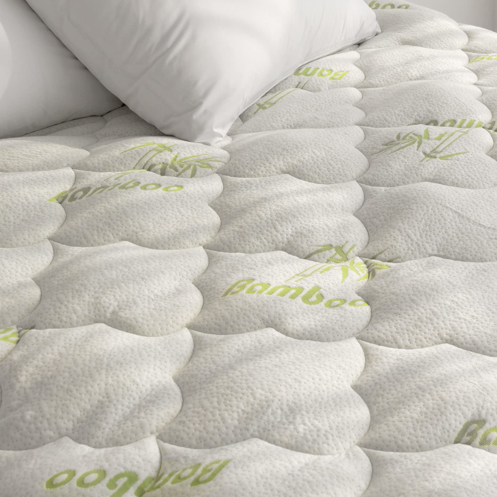 Queen Size Bamboo Viscose Mattress Topper - Soft, Breathable & Noiseless Air Mattress Cover for Camping, Stretches up to 18