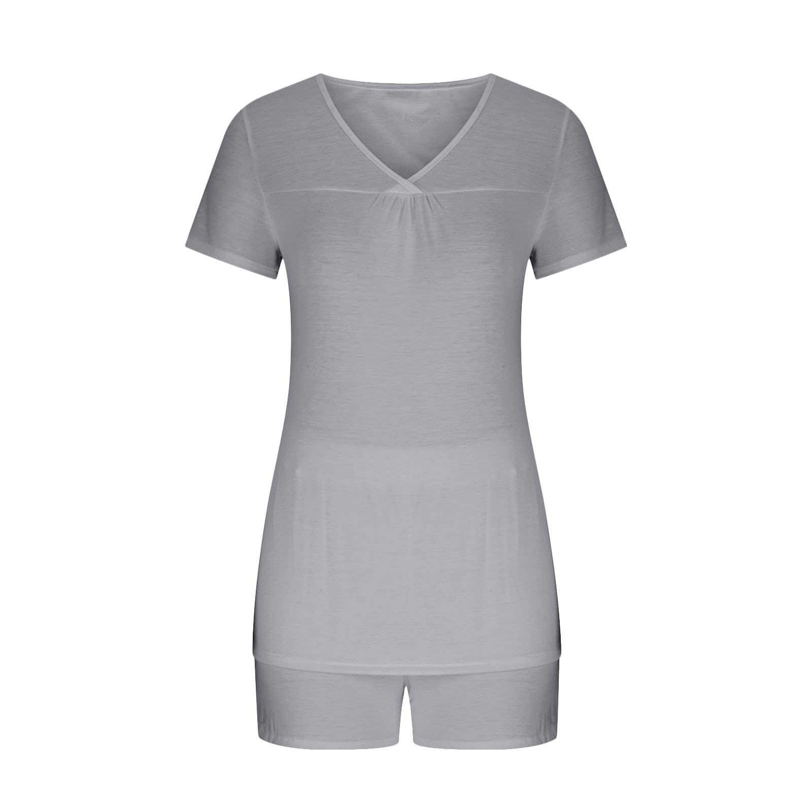 ZDRZK Women's 2-Piece Lounge Set - Soft Short Sleeve V-Neck Top & Comfortable Shorts - Matching Casual Pajama Outfit for Home, Travel & Relaxation