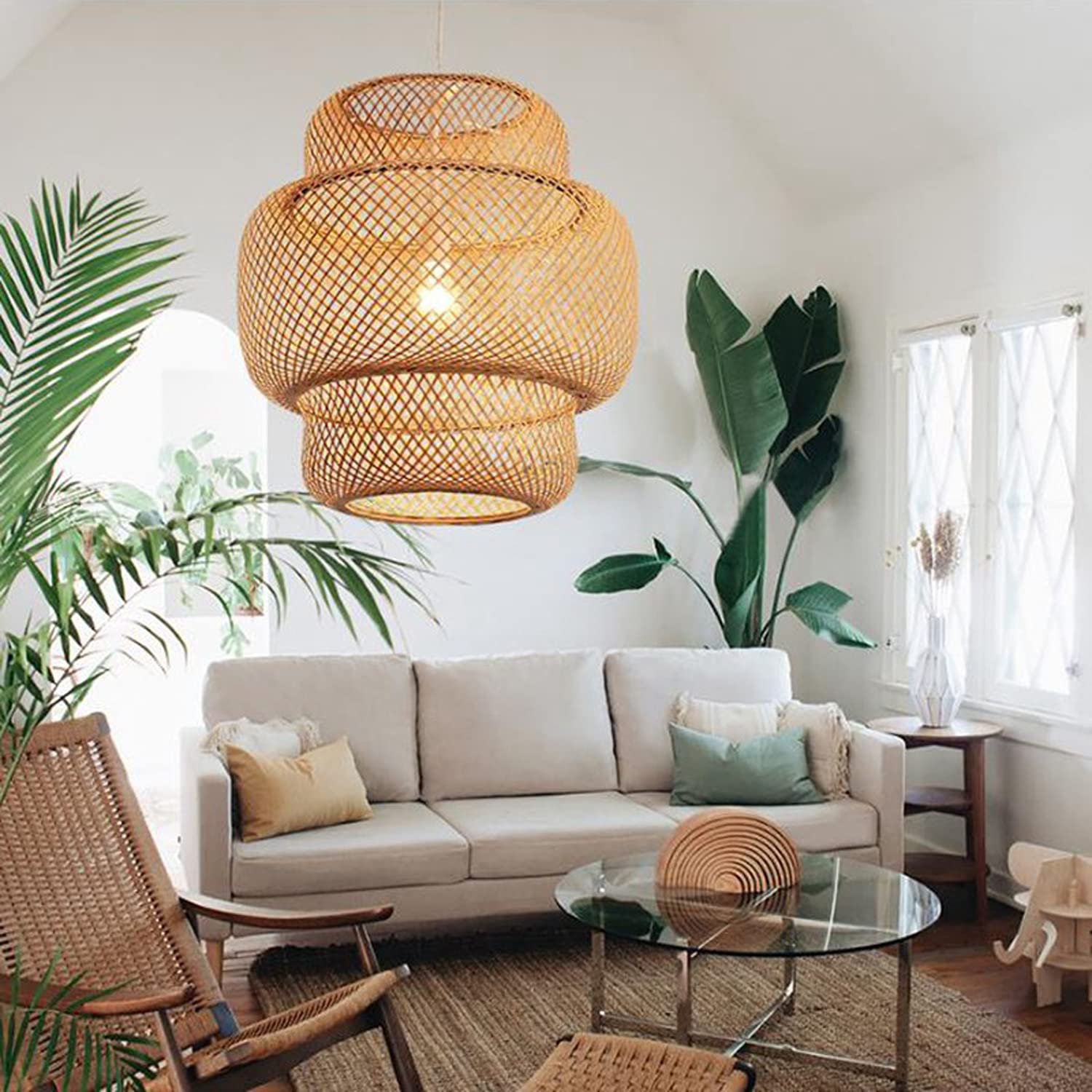 Modern Hand-Woven Bamboo LED Pendant Light - Birdcage Style Chandelier with E27 Socket for Kitchen, Living Room, Bedroom & Restaurant Decor | Eco-Friendly Hanging Lamp for Indoor & Outdoor Use