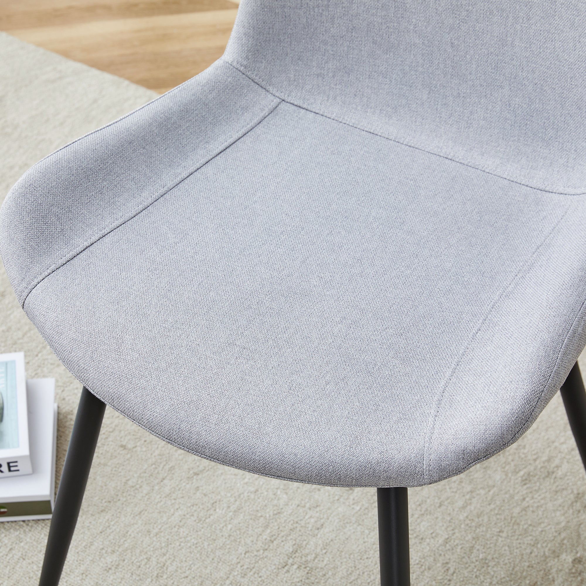 6-Piece Light Gray Linen Cotton Dining Chair Set - Ergonomic Curved Cushion Design for Comfortable Seating | Perfect for Dining Room, Kitchen, and Home Decor
