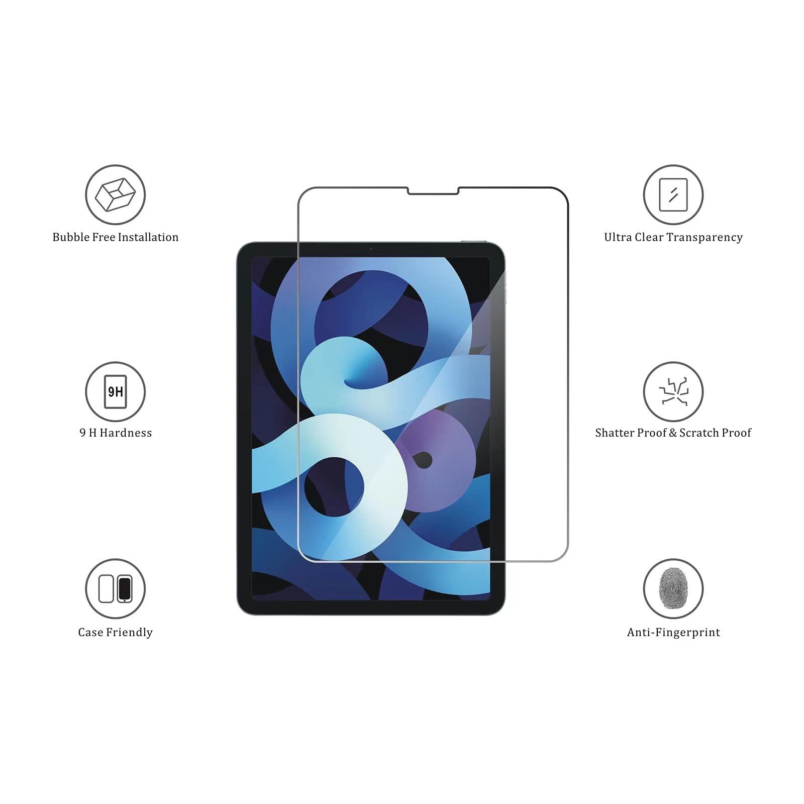 Premium Tempered Glass Screen Protector for iPad Air 4 & 5 (10.9 Inch) - 2 Pack Ultra Clear, Anti-Scratch, Bubble-Free with Easy Installation Frame - Perfect for Work, Study & Entertainment Protection