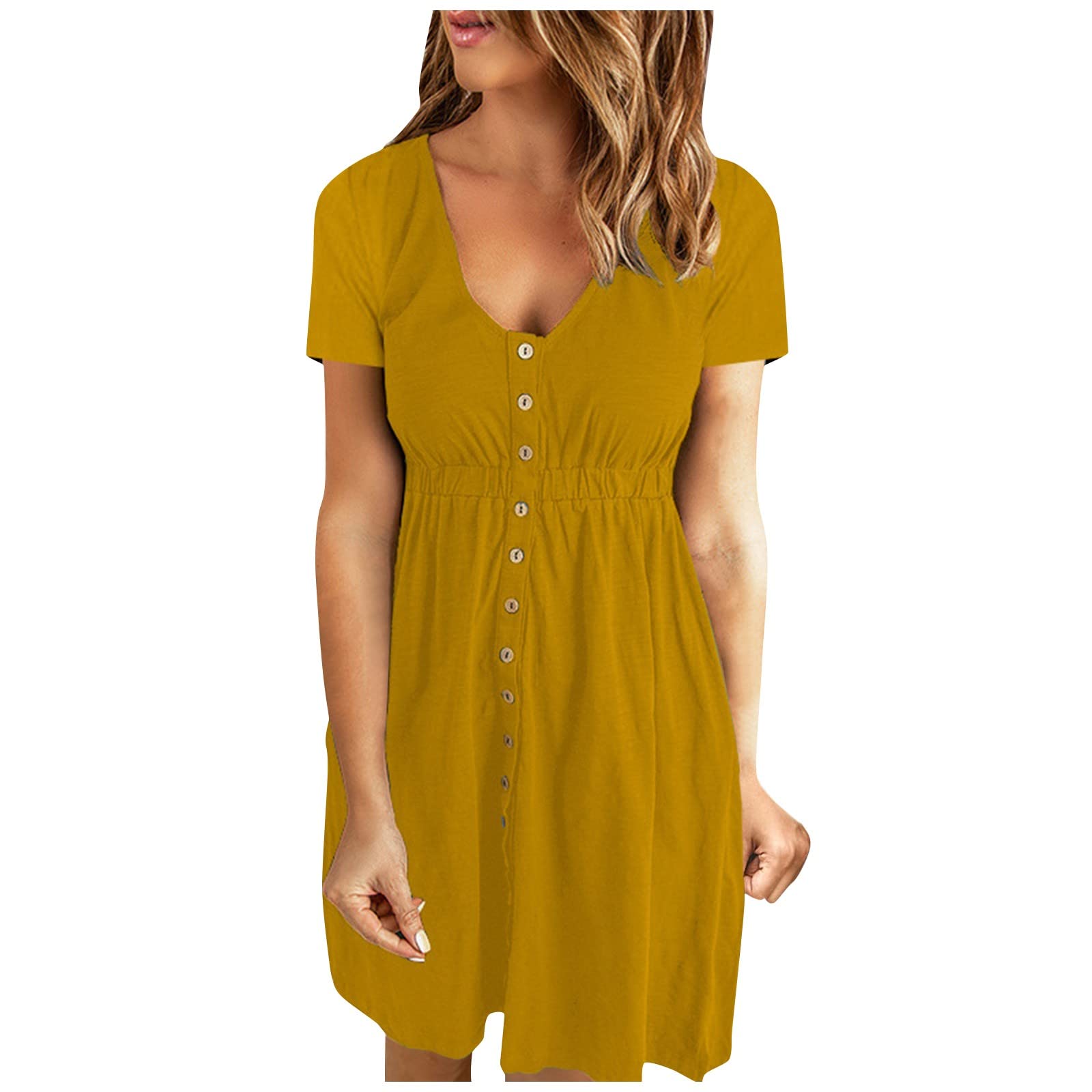 Women's Plus Size Summer Casual A-Line Dress - Solid Color Round Neck Short Sleeve Loose Fit Dress for Beach, Vacation, and Everyday Wear