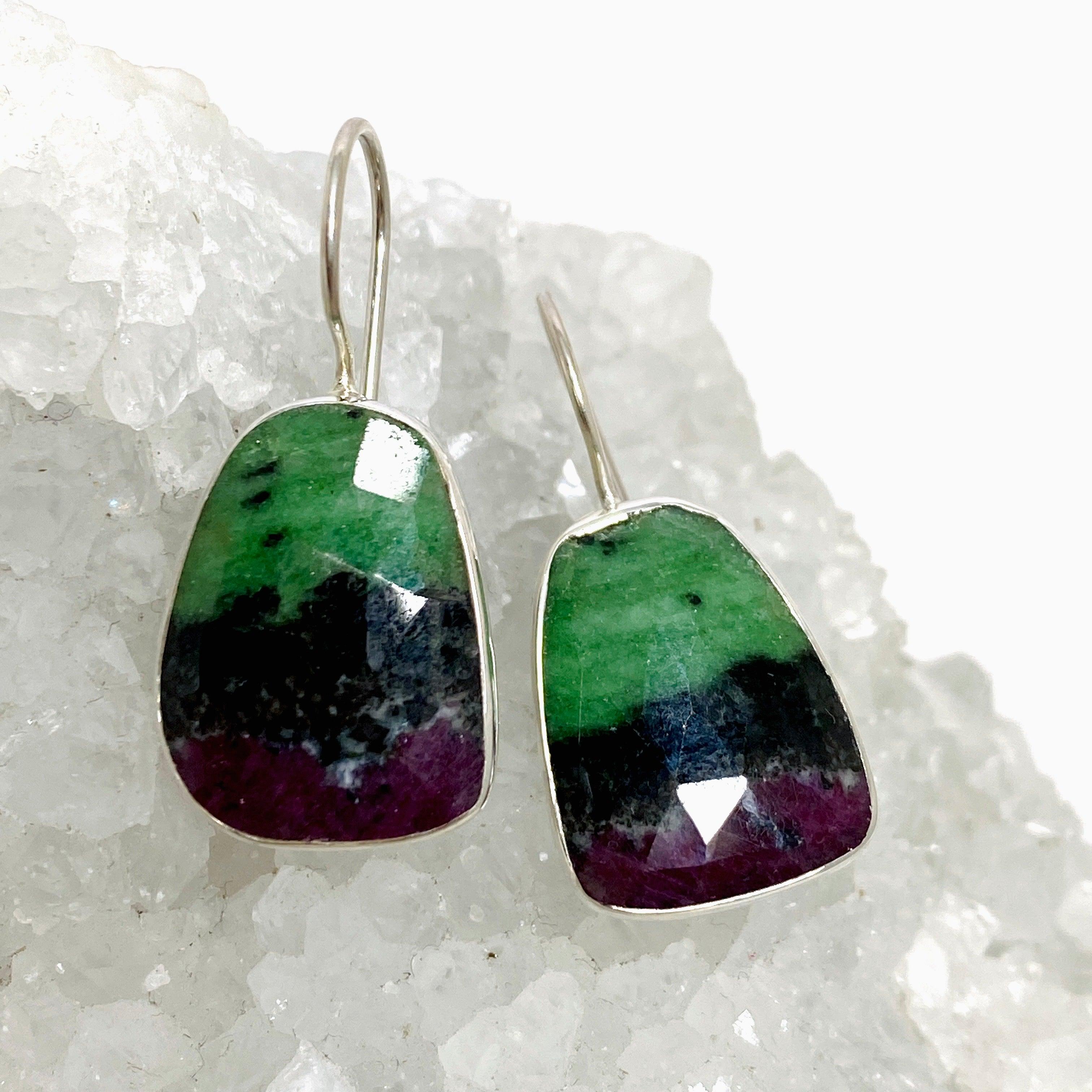 Natural Ruby in Zoisite Freeform Earrings with Fixed Hook - Handmade Boho Jewelry for Women - Perfect for Casual Wear, Parties & Gifts (KEGJ1507)