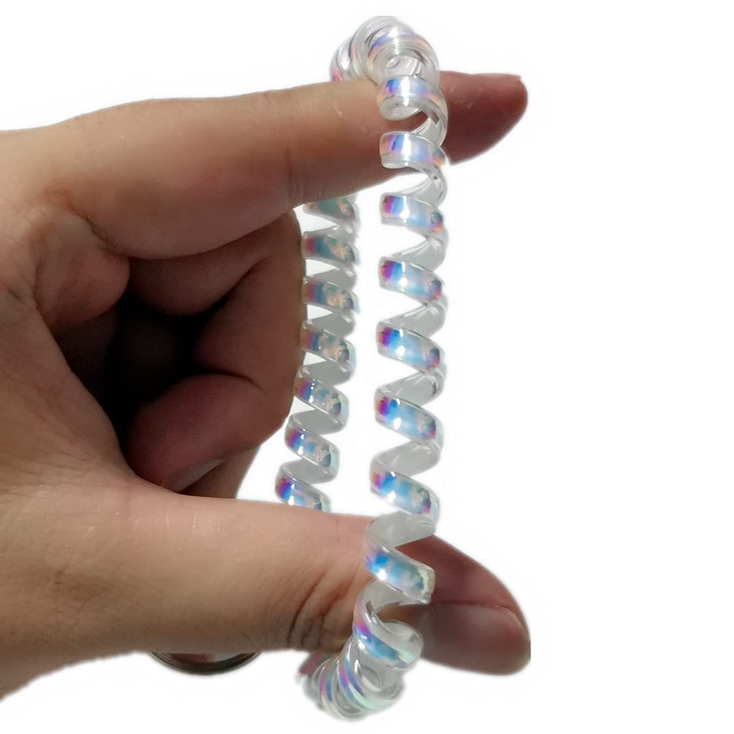 Iridescent Stretchy Spiral Wrist Coil Keychain Bracelet - Pack of 3 (White) | Durable Spring Ring Holder for Keys, Jewelry & Accessories | Perfect for Key Organization, Gift Giving & Fashion Accessories