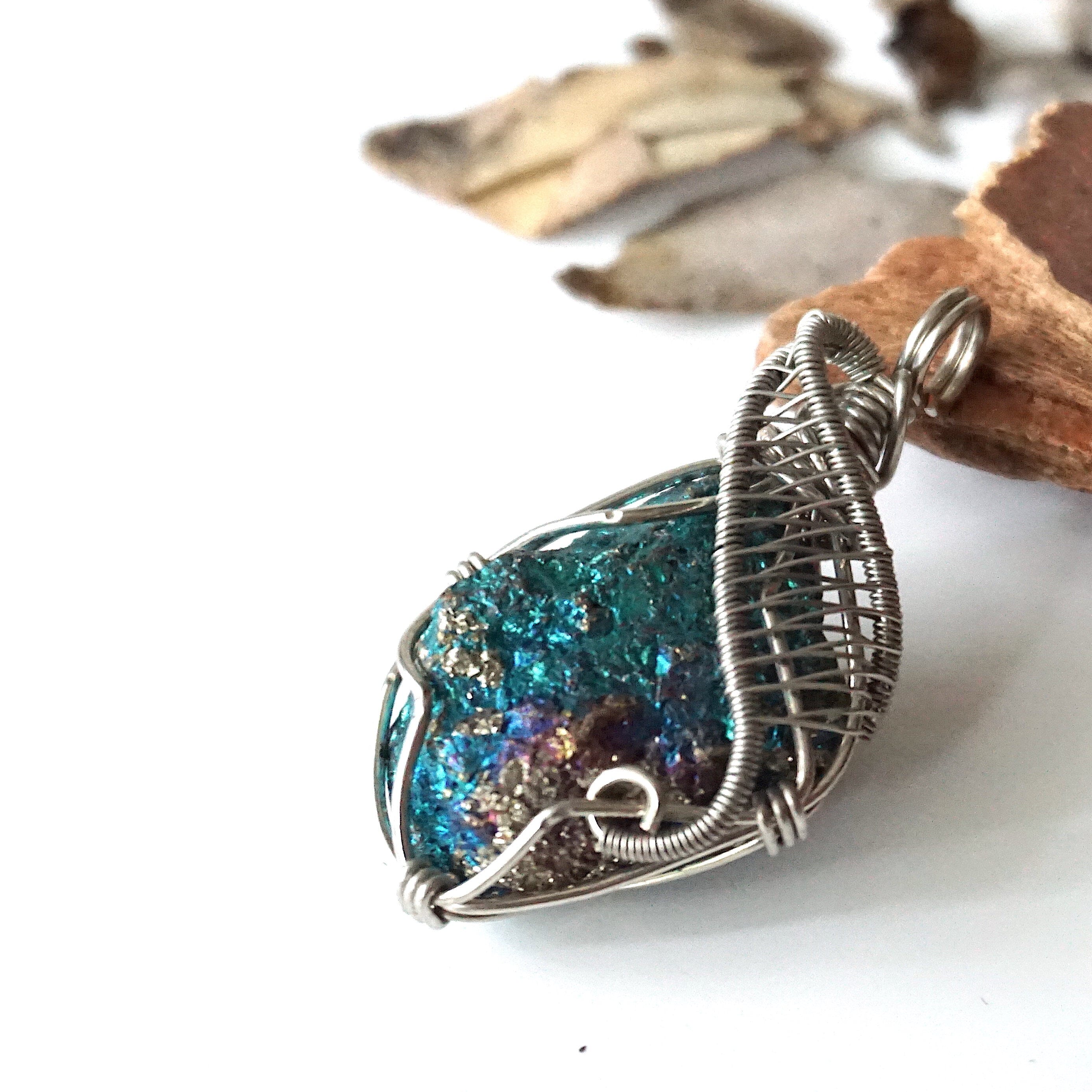 Raw Peacock Ore Necklace for Men - Natural Bornite Pendant Jewelry | Spiritual Healing, Meditation & Boho Fashion Accessory