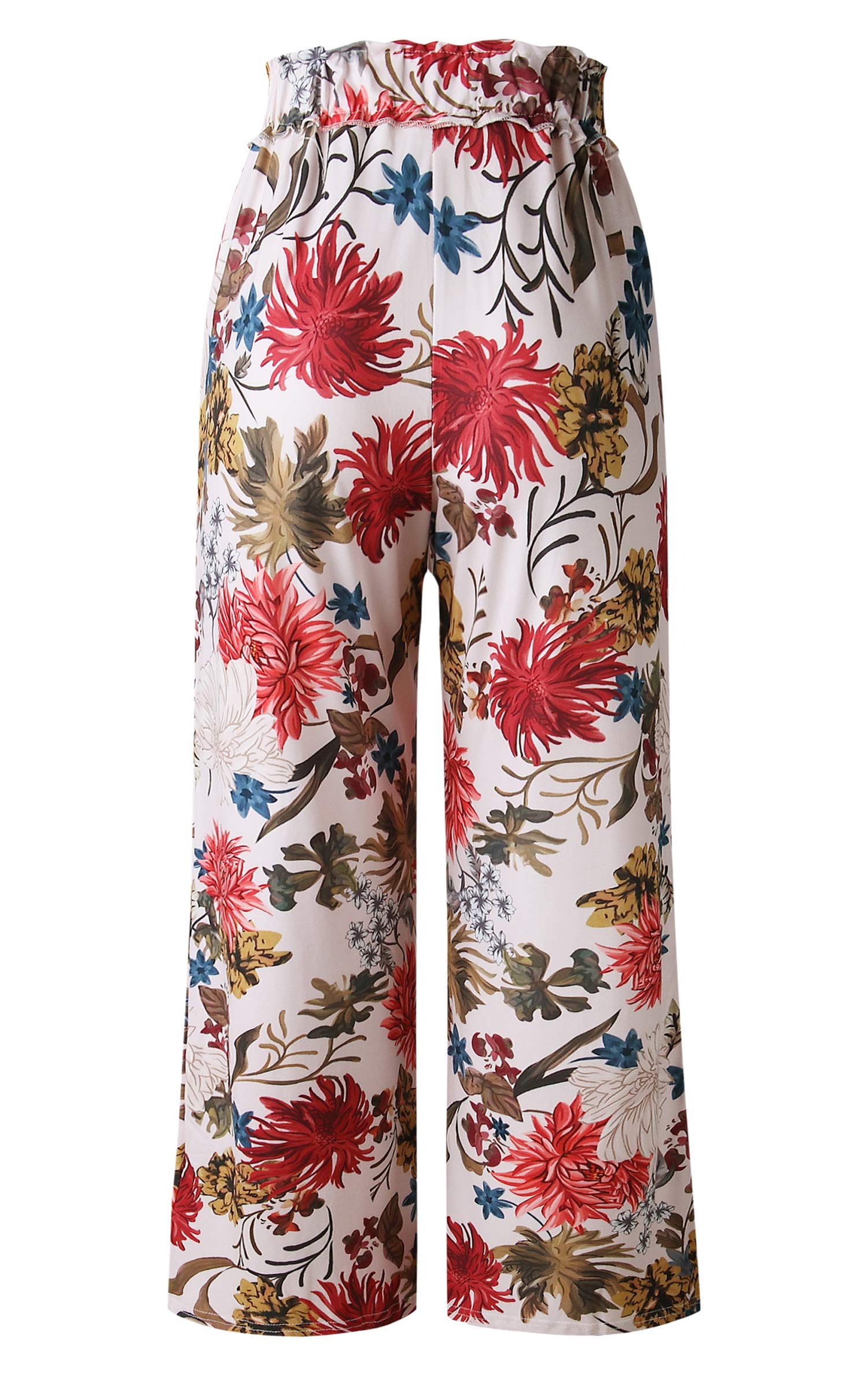 ECOWISH Women's Wide Leg Palazzo Pants - Tropical Floral Print High Waist Flared Trousers with Pockets | Summer Casual Wear for Beach, Vacation & Office Outfits