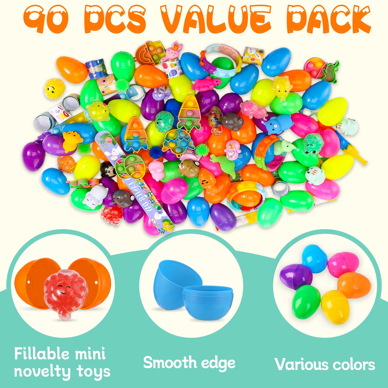 90 PCS Easter Egg Fillers with Surprise Toys Inside - Easter Egg Hunt Basket Stuffers, Party Favors, Fidget Toys Assortment for Kids - Perfect for Easter Celebrations, Birthday Parties & Classroom Rewards