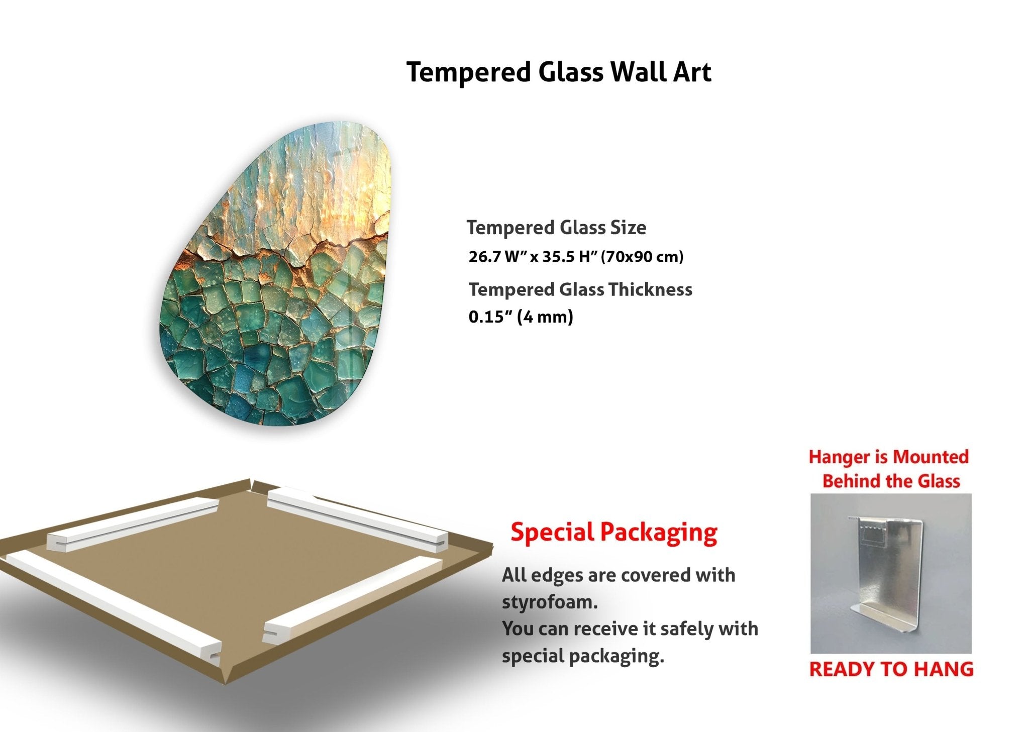 Asymmetrical Oval Green Cracked Glass Wall Art - Modern Abstract Home Decor for Living Room, Bedroom & Office - Handmade Glass Wall Sculpture for Unique Interior Design