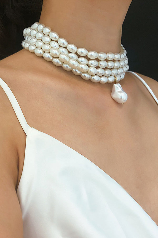 Elegant Geometric Pearl Beaded Multi-Layer Necklace for Women | Trendy Layered Statement Jewelry for Parties, Weddings & Date Nights
