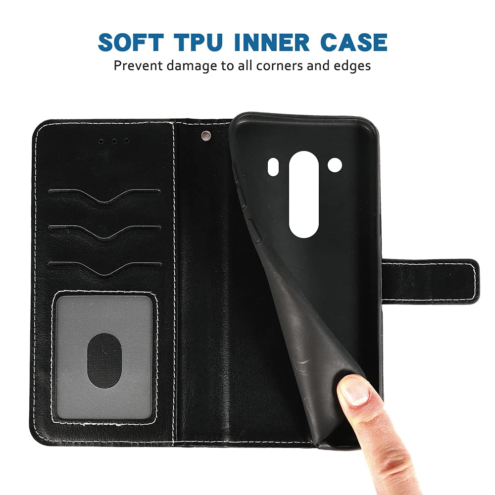 LG Vista Wallet Case - Leather Flip Cover with Wrist Strap, Card Holder & Stand | Compatible with LG Vista Phone | Credit Card & ID Slot | Stylish Folio Purse Case for Women & Men (Black) - Perfect for Daily Use, Travel & Hands-Free Convenience