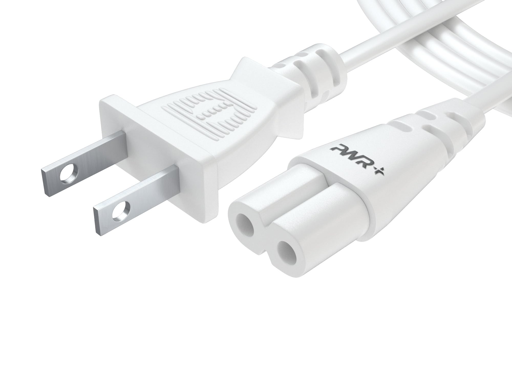 Universal 2-Slot White Power Cord 6Ft - Replacement AC Cable for TVs, Electronics & Laptops - Perfect for Home, Office and Gaming Setup