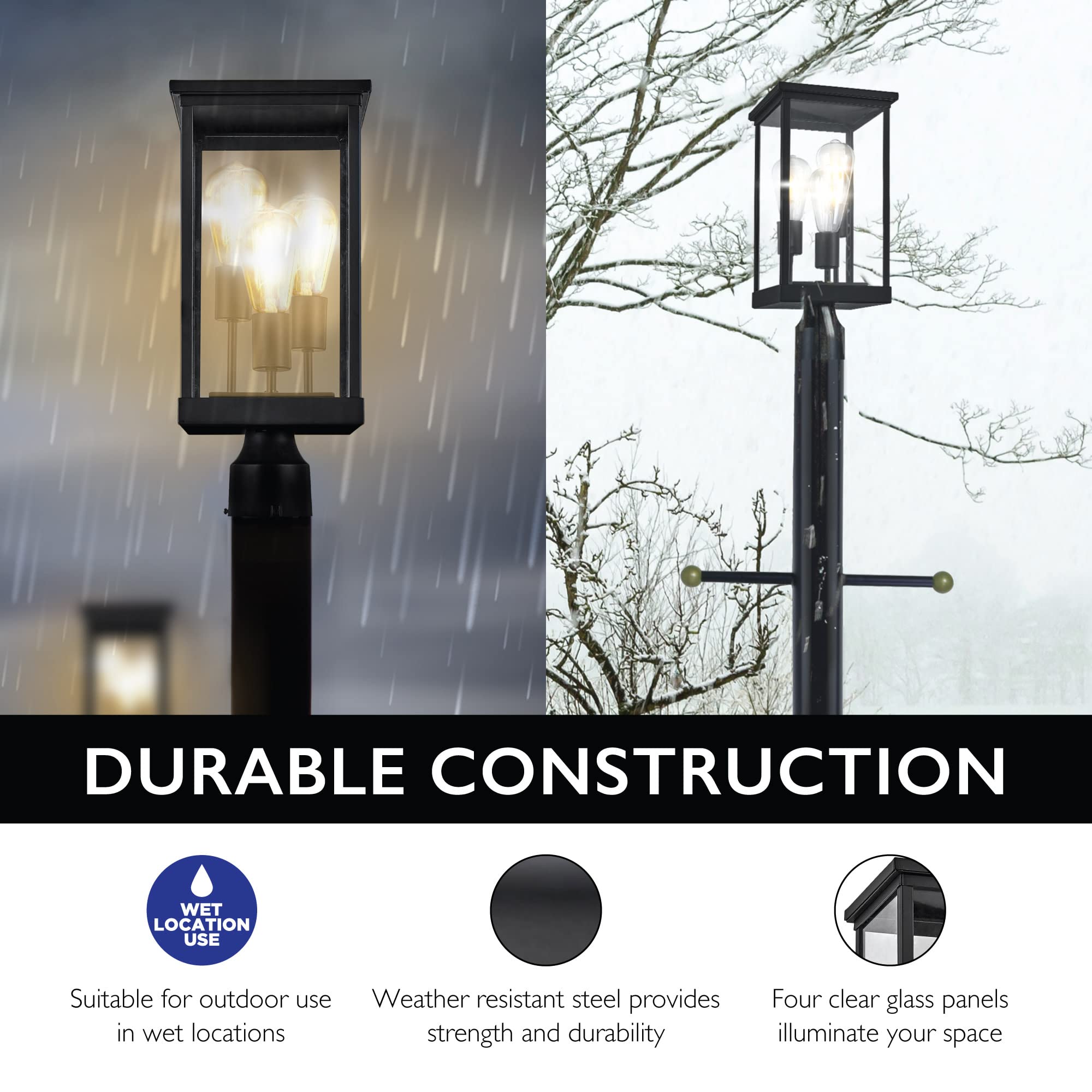 Modern Black Outdoor Post Lights with Clear Glass - Energy Efficient Backyard Lighting for Patio, Driveway, Garden & Porch | Weather-Resistant Decorative Exterior Lamp (589200-BLK) - Perfect for Evening Gatherings and Landscape Illumination