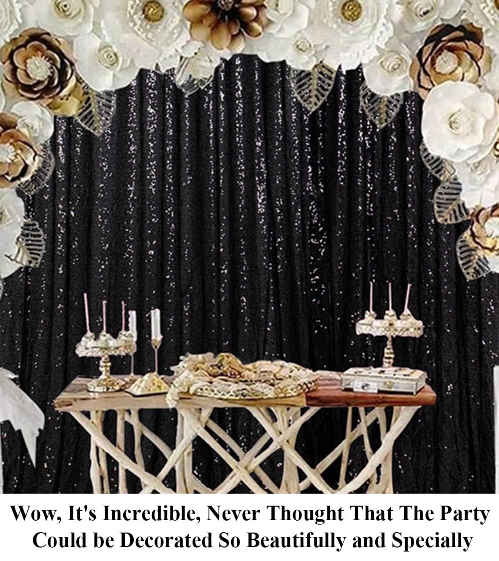 Black 8x8ft Sequin Backdrop Curtain - Sparkling Party & Wedding Photo Background - Perfect for Birthday Celebrations, Bridal Showers, and Glamorous Events (8ft x 8ft, Black)