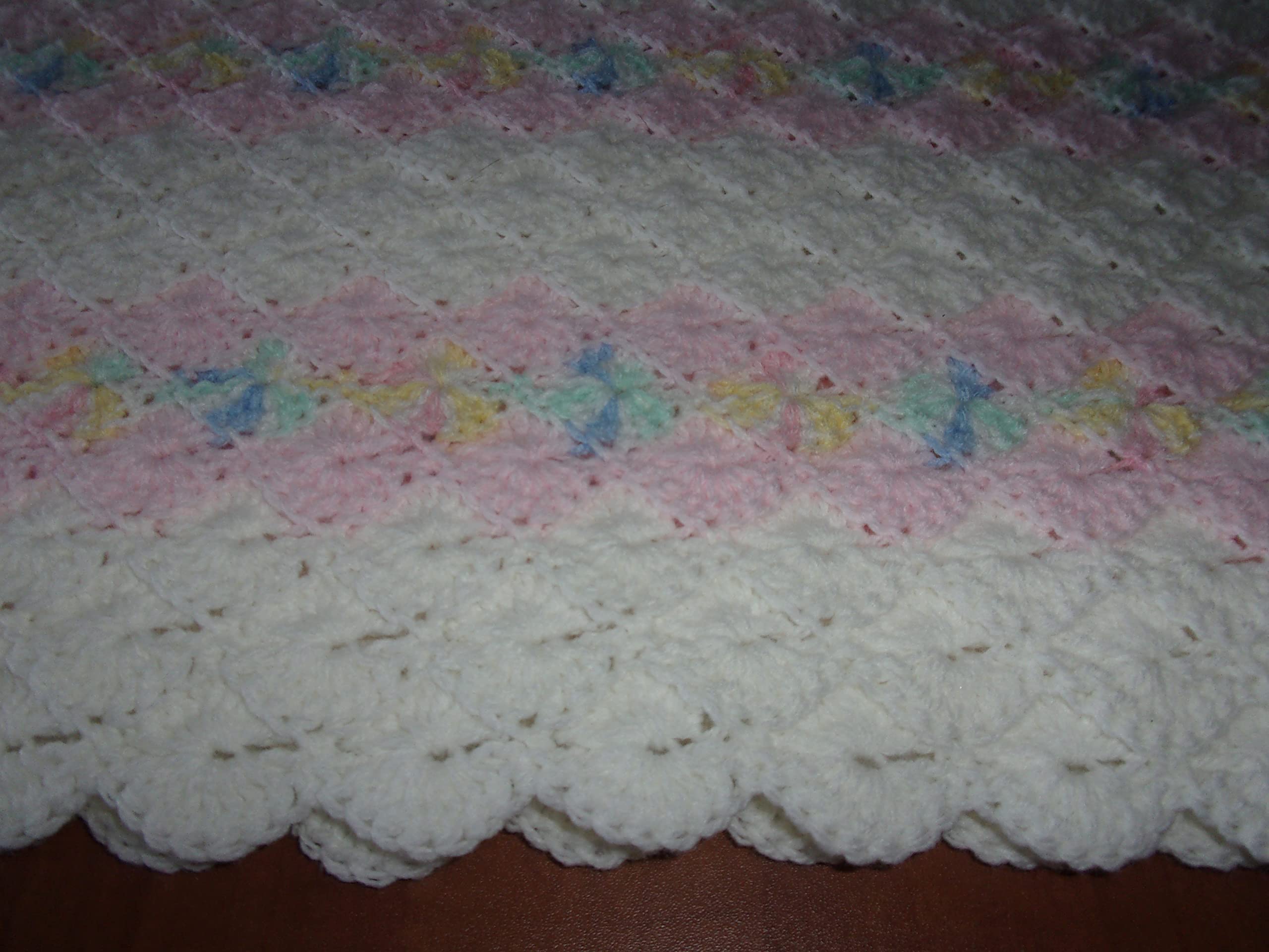 Handmade Crocheted Baby Blanket - Soft Pink & White Afghan Throw - Double Shell Stitch Design - Perfect for Nursery, Gift, or Photo Props