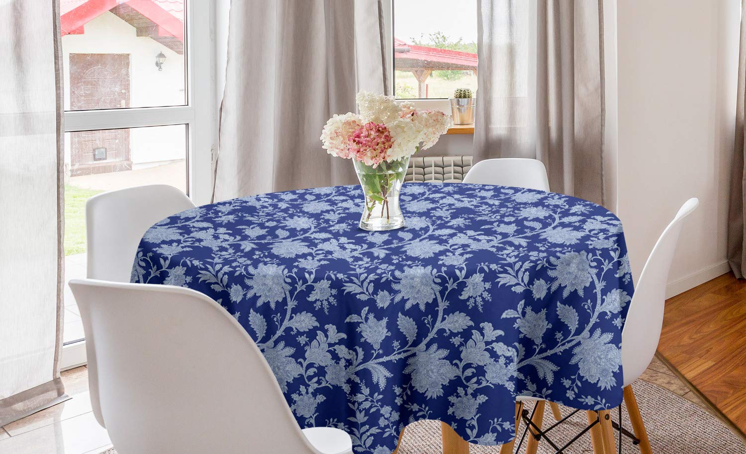 Ambesonne Floral Round Tablecloth 60