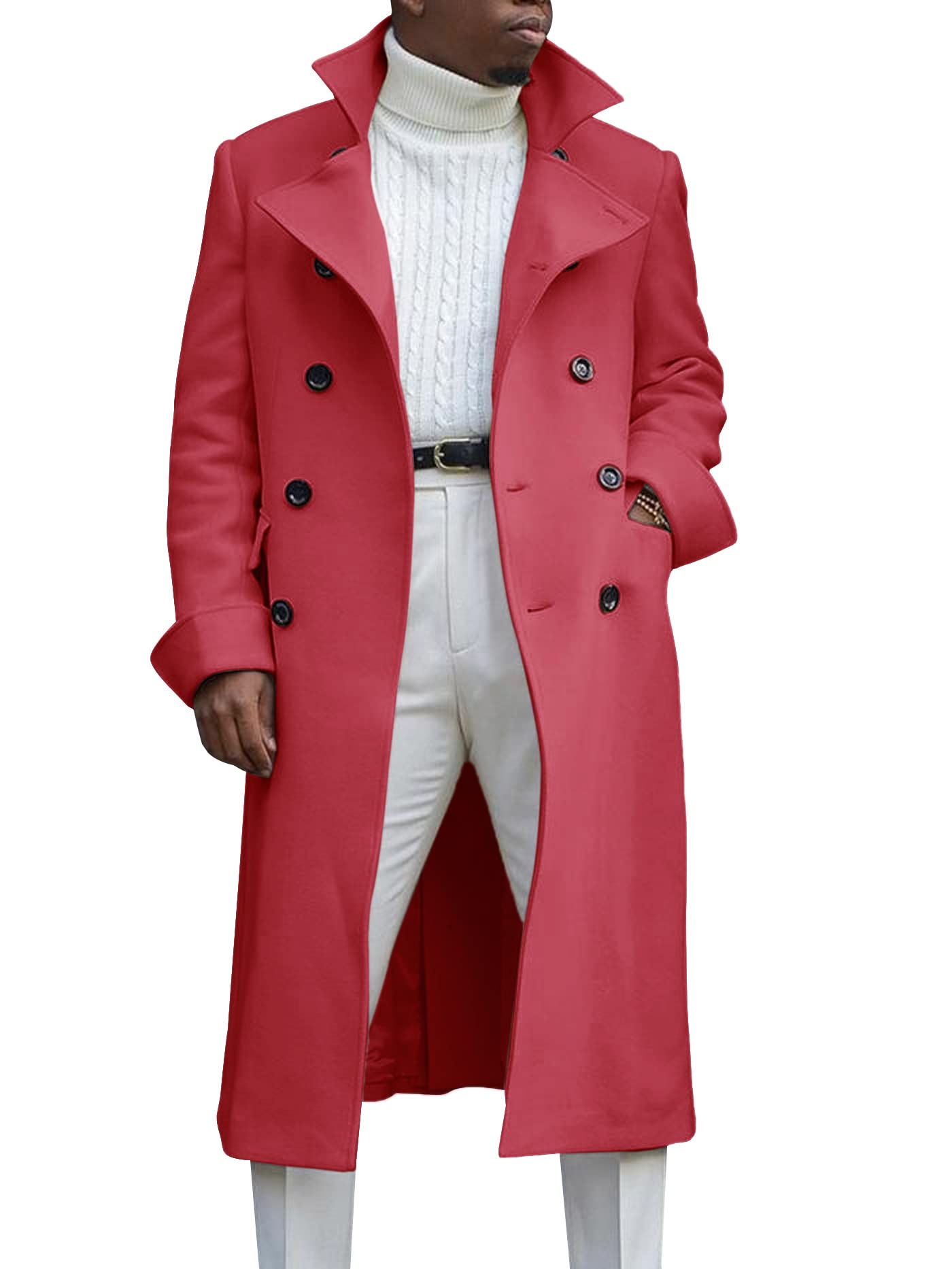 Ebifin Men's Notch Lapel Double Breasted Long Trench Coat | Casual Cotton Blend Peacoat Jacket for Fall & Winter | Perfect for Office, Dating & Formal Occasions