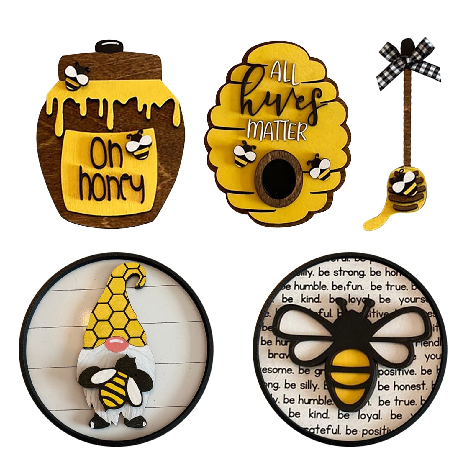 Handcrafted Ceramic Bee Statue - Yellow Wooden Home Decor for Tiered Trays, Desktops & Mini Christmas Trees | Perfect for Farmhouse, Boho & Holiday Decorations
