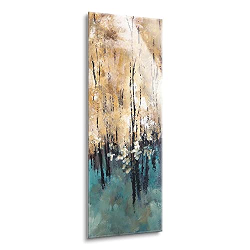 SOULFINE Nature's Abundance II Frameless Tempered Glass Wall Art - 12x36 Inches Modern Home Decor for Living Room, Bedroom & Office - Shatterproof Glass Painting for Contemporary Interior Design