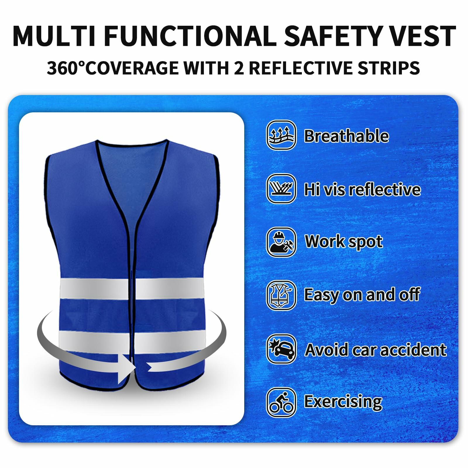 15 Pcs High Visibility Safety Vests with Reflective Strips - ANSI Certified Work Safety Gear for Construction, Road Workers & Night Running (Blue)
