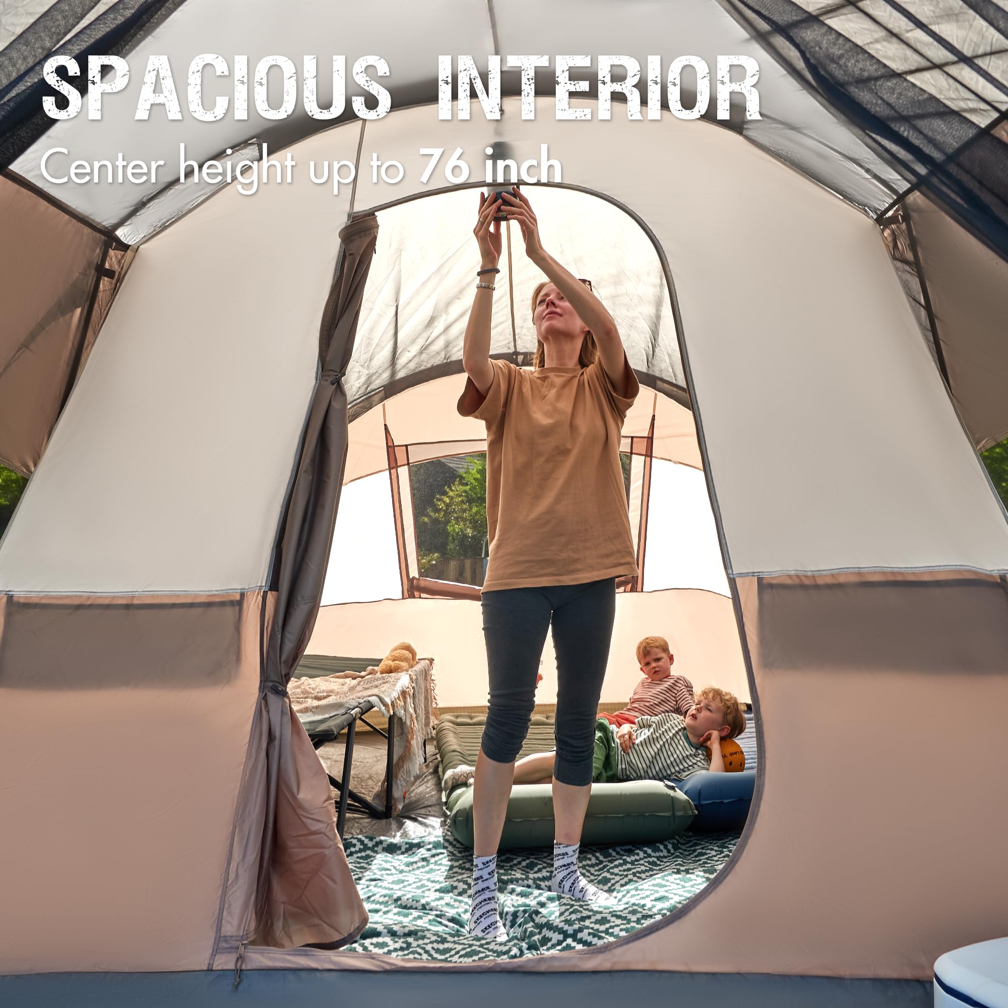 6/8/10 Person Family Camping Tent with Screen Room - Waterproof Large Tunnel Tent with Rainfly - Spacious Outdoor Tent for Camping, Hiking & Backyard Parties - Perfect for Family Gatherings & Outdoor Adventures