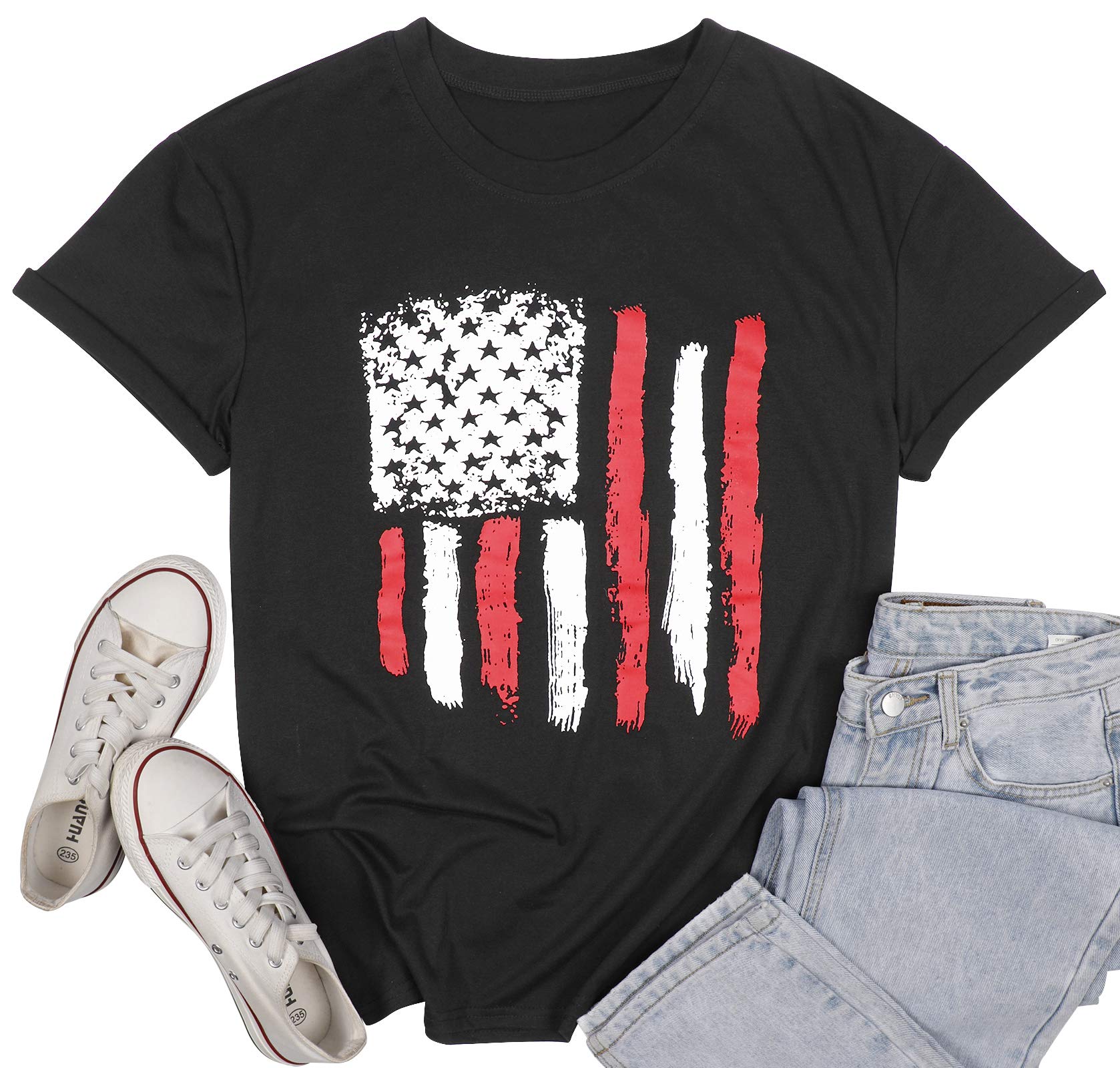 **Women's Patriotic Graphic Tees - Short Sleeve Casual T-Shirts for Summer | Perfect for 4th of July, BBQ Parties & Everyday Wear**