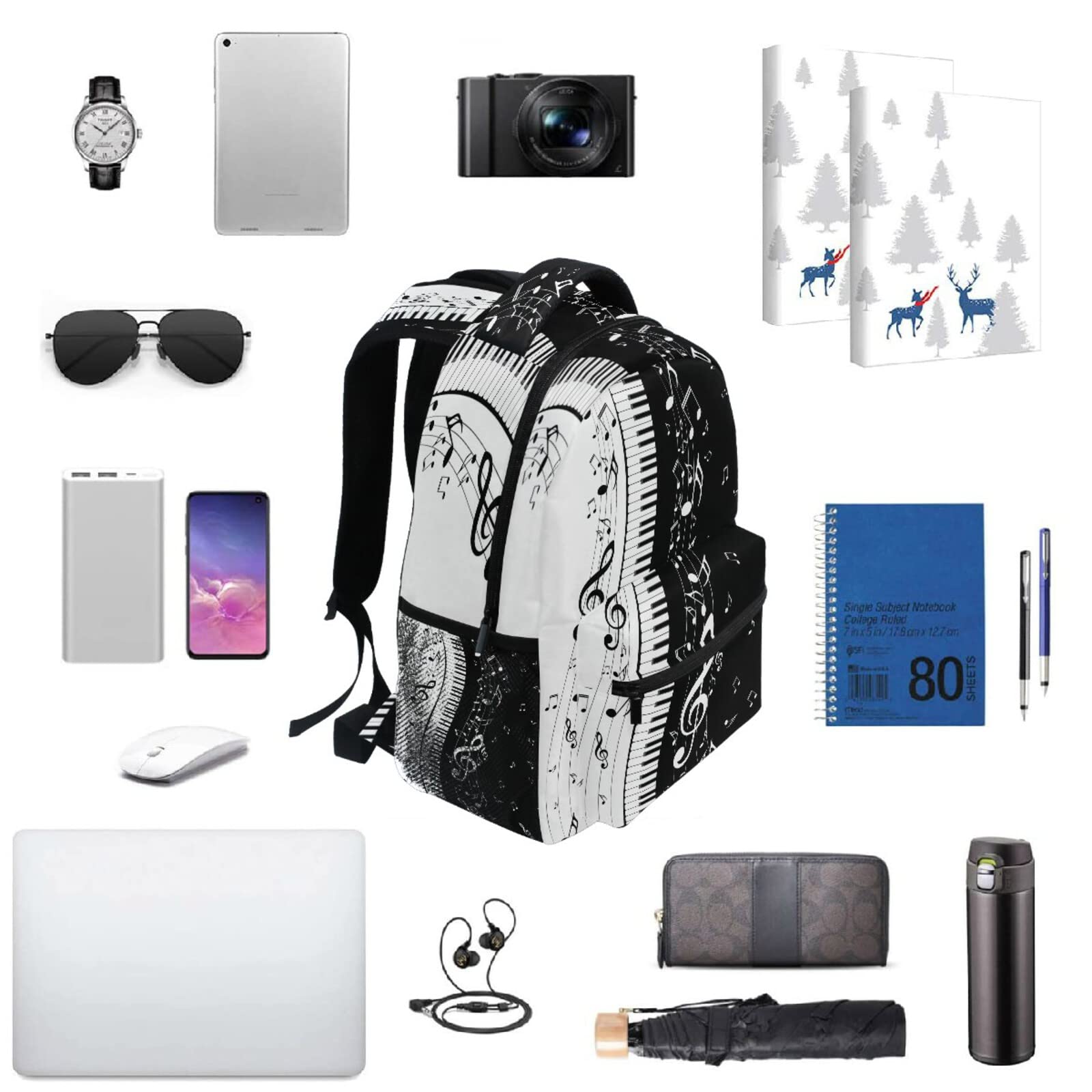 QUGRL Music Note Themed Backpack for School & Travel - 16 Inch Laptop Bookbag for Teens, College Students, Boys & Girls - Perfect for Hiking, Commuting & Daily Use