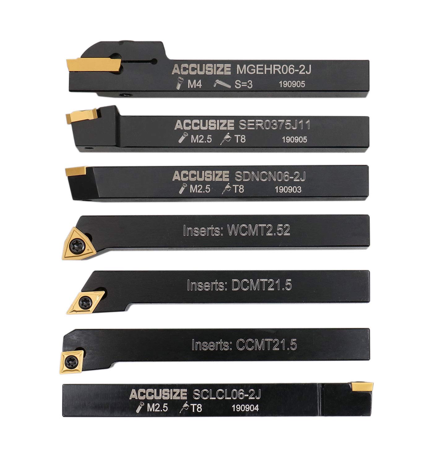 Accusize 3/8'' Shank 7-Piece Indexable Carbide Turning Tool Set with Fitted Case (2387-2003) - Perfect for Lathe Turning, Facing, and Threading Operations in Metalworking