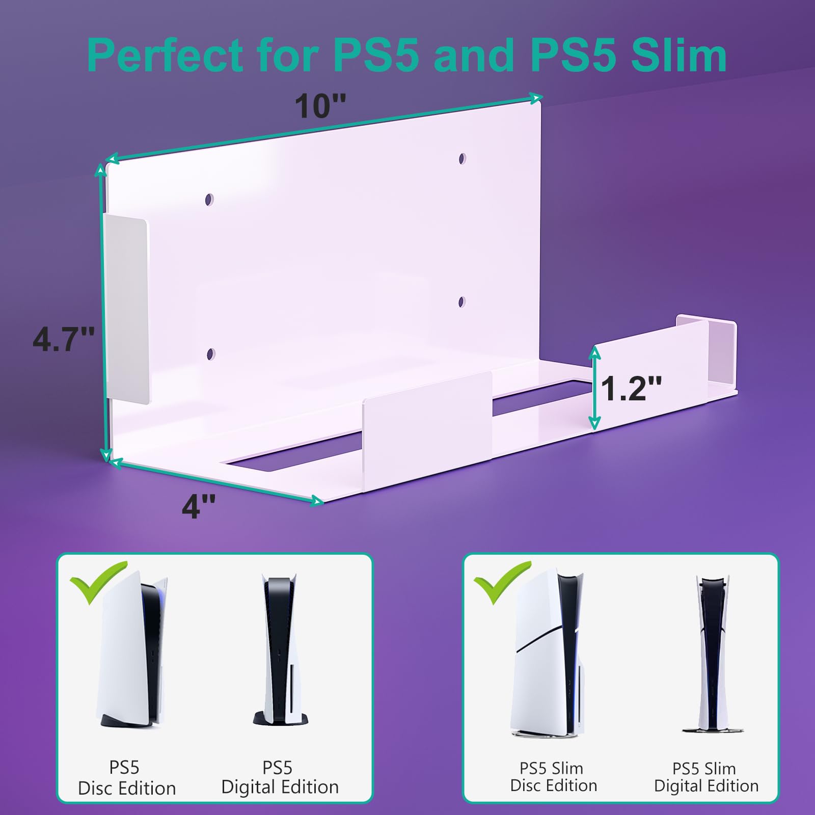 WALI PS5 Wall Mount - Heavy Duty Metal Bracket Holder for PS5 & PS5 Slim (Disc/Digital Edition) - Steel TV Back Mount with Secure Screw Installation (WMH003) in White - Perfect for Space-Saving Gaming Setup & Living Room Organization