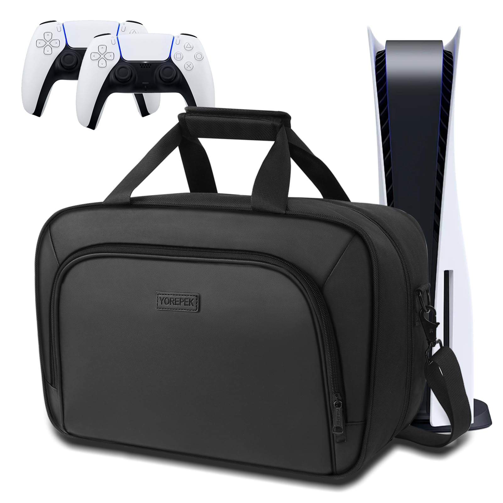 YOREPEK PS5 Travel Carrying Case - Compatible with Playstation 5 Disc & Digital Edition, Pro Console - Large Storage Bag for Controllers, Games & Accessories - Durable Black Protective Case for Travel, Gaming Storage & Home Organization