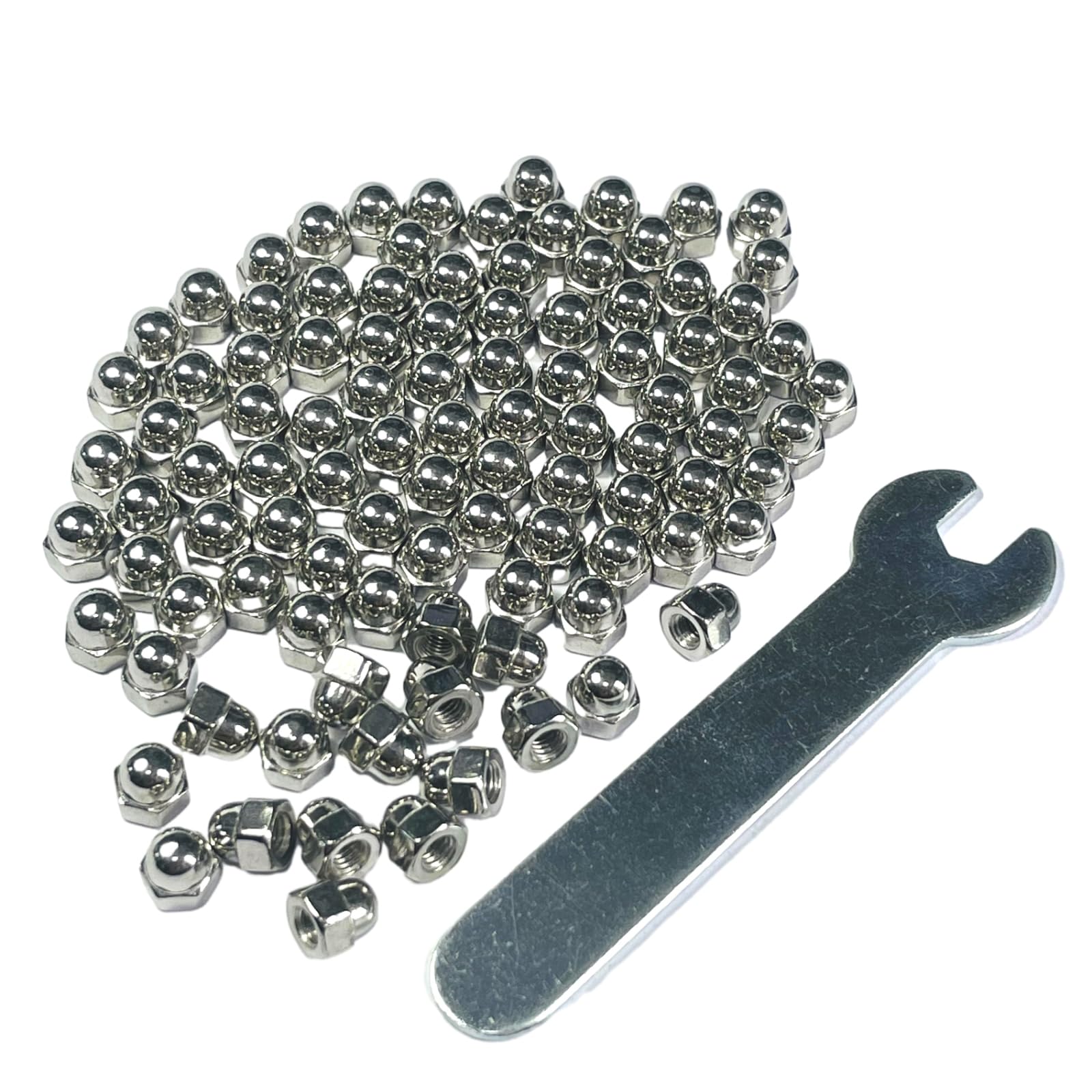 100pcs M3-0.5 Acorn Cap Nuts, 304 Stainless Steel Dome Head Hex Nuts with Bright Finish - 18-8 Grade Hardware Fasteners for Furniture, Machinery & DIY Projects - Open End Wrench Compatible