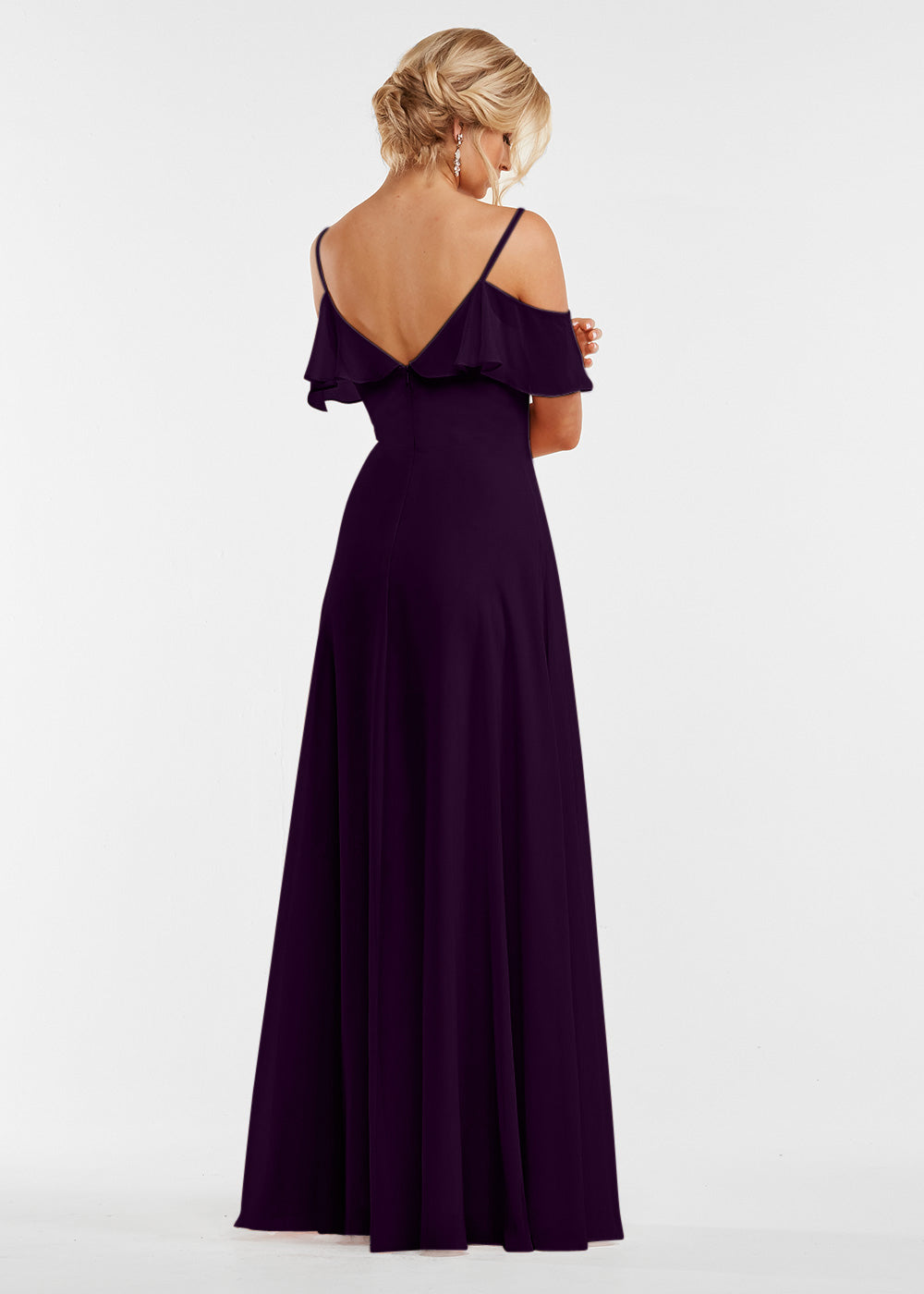 Elegant Off Shoulder Ruffled Chiffon Bridesmaid Dress - A-Line Flowy Design for Weddings, Parties & Special Occasions