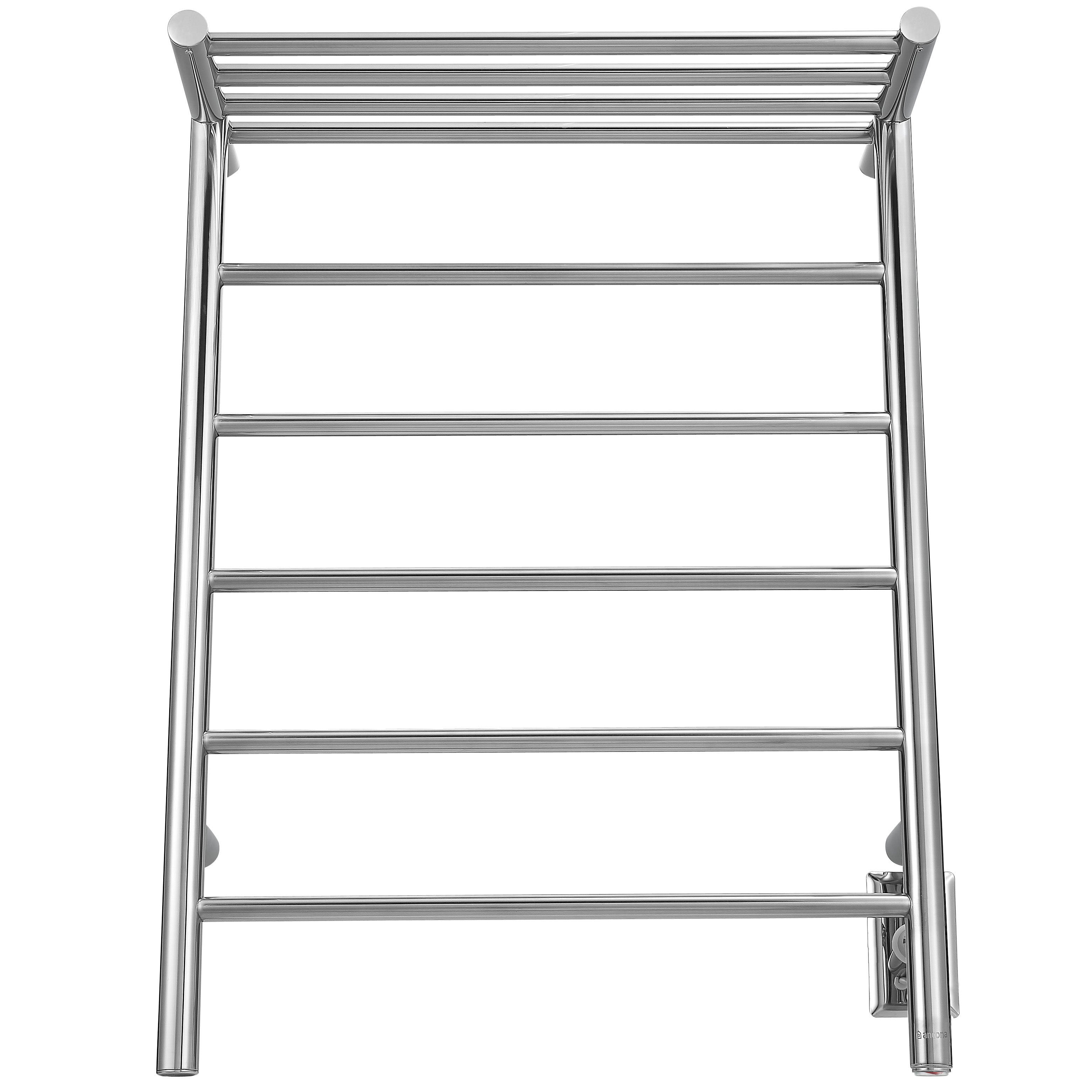 Miazzo 5 Bar Electric Wall Mounted Towel Warmer with Shelf - Plug In or Hardwire Installation - Polished Stainless Steel - Perfect for Bathrooms, Spas & Luxury Homes