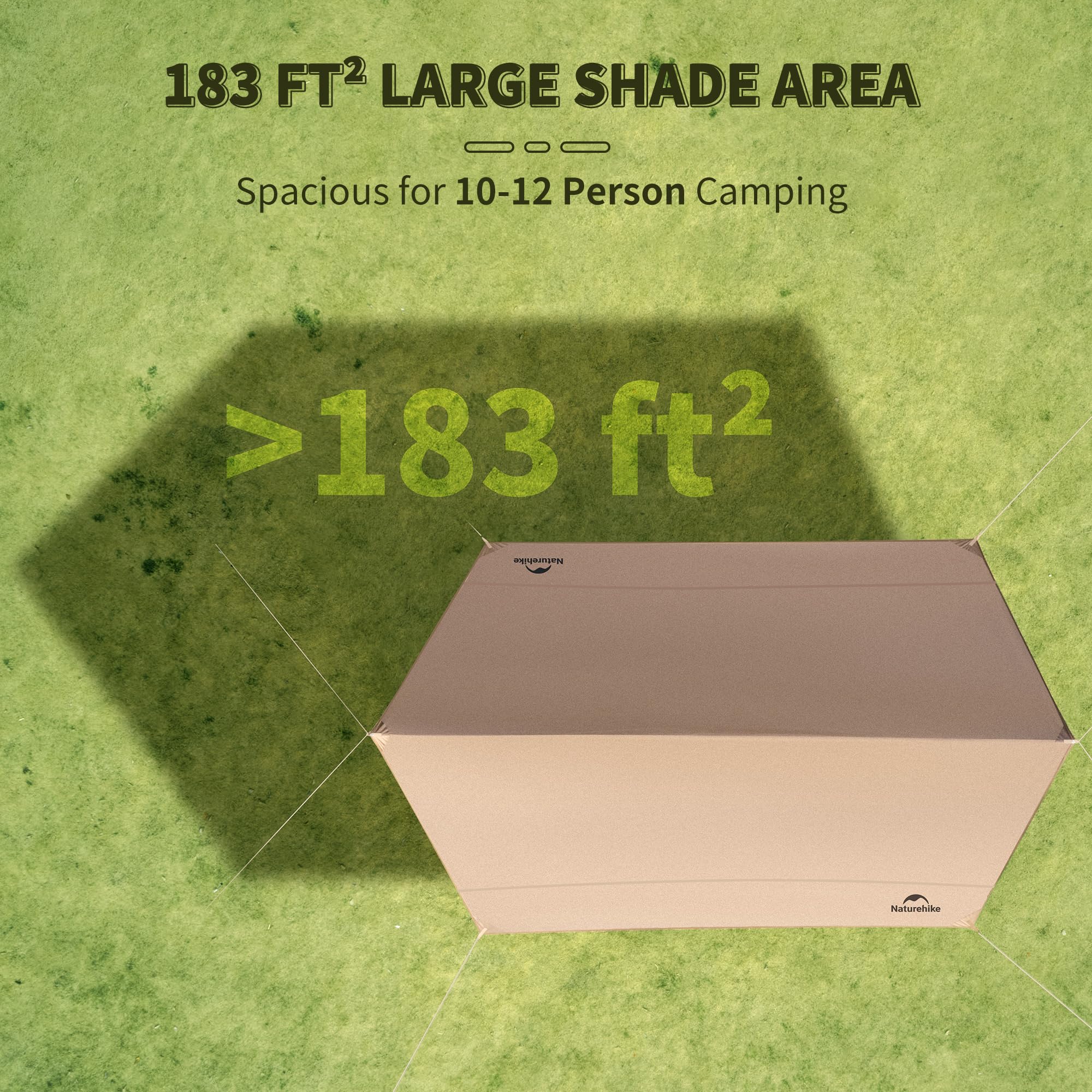 Naturehike Waterproof Camping Tent Tarp with Poles - PU 18000mm+ Rainproof, UV Protection UPF2000+ Sun Shelter - Lightweight Outdoor Canopy for Camping, Hiking, Beach, Picnic & Backyard Parties (16.4x12.5ft) CNK2350WS015