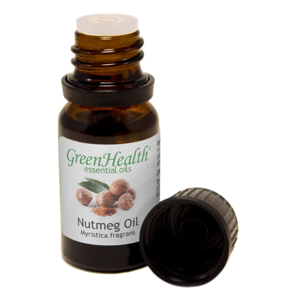 Pure Nutmeg Essential Oil - 1/3 fl oz (10ml) Therapeutic Grade, 100% Natural for Aromatherapy, Massage & Stress Relief - GreenHealth - Perfect for Diffusers, DIY Skincare & Home Spa