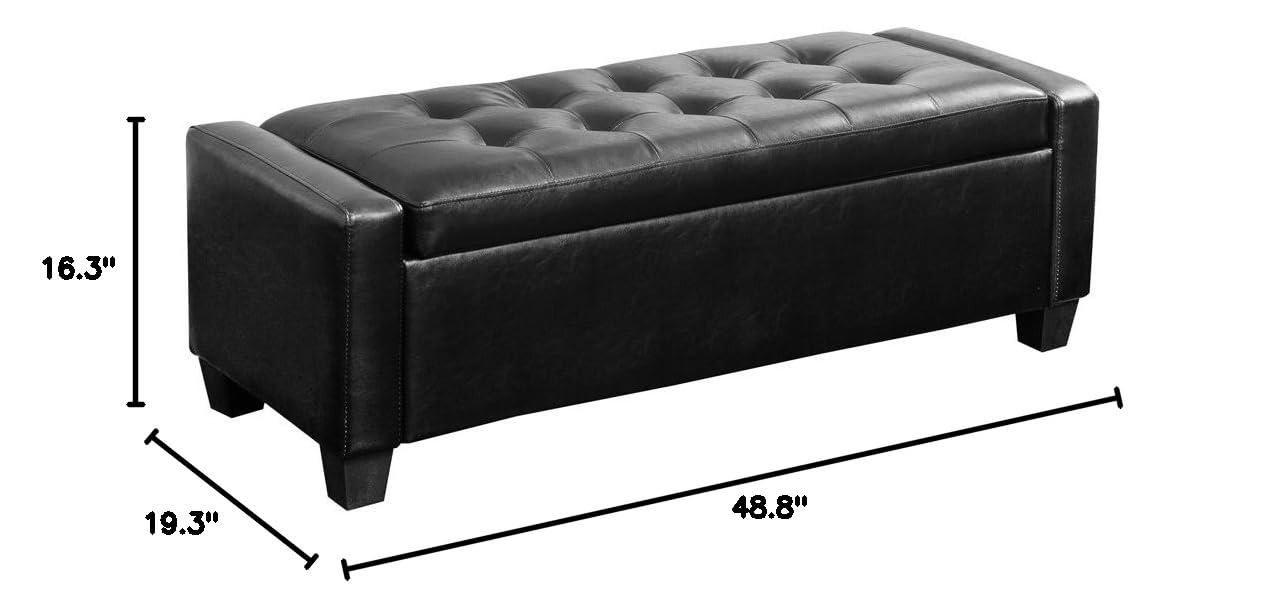 U-MAX Black Faux Leather Storage Ottoman Bench with Foldable Design - Perfect for Living Room, Bedroom & Entryway Organization