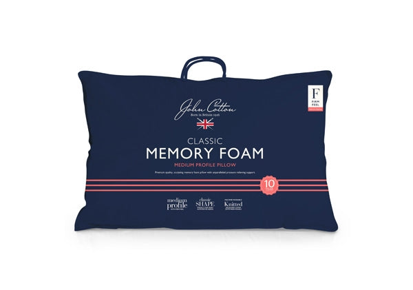 John Cotton Classic Medium Profile Memory Foam Pillow for Side & Back Sleepers - Orthopedic Support for Neck Pain Relief - Cooling Breathable Pillow for Better Sleep