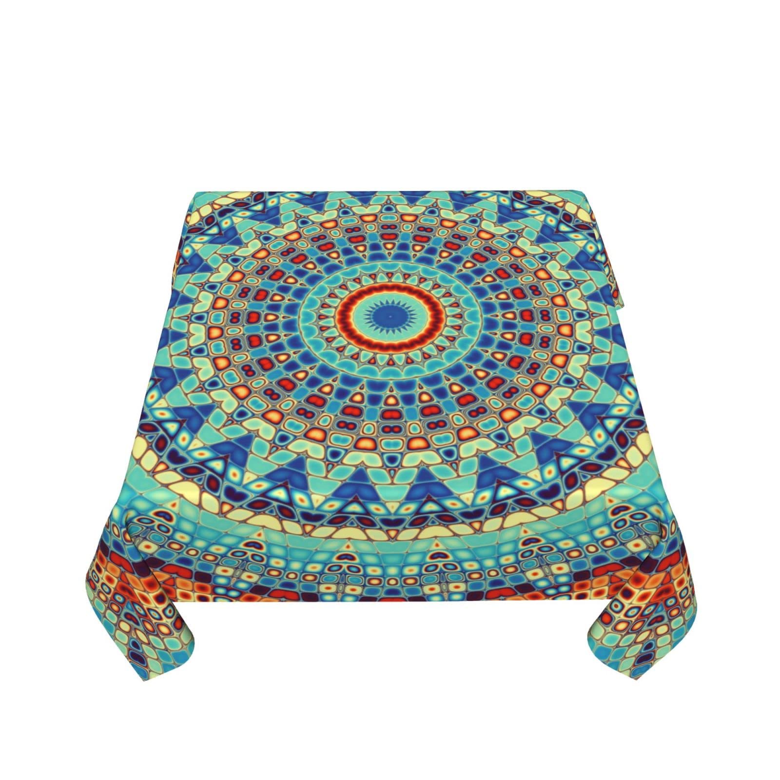 Kawani Mandala Square Tablecloth 54x54 Inch Waterproof Vinyl Bohemian Table Cover for Parties, Weddings, Picnics & Home Decor - Perfect for Spring Celebrations, Holiday Gatherings and Outdoor Dining